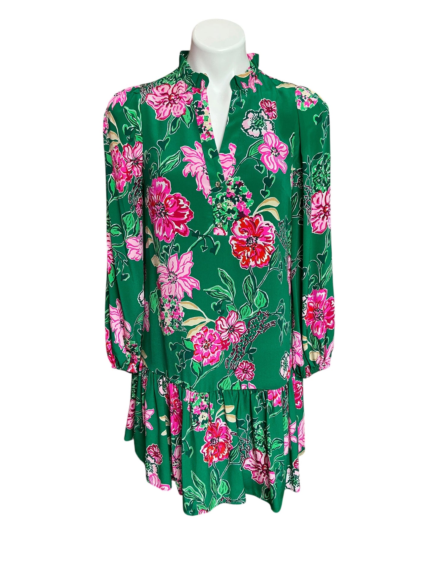 Lilly Pulitzer Evaline Silk Dress Green Multi Safari Sanctuary - Size 00