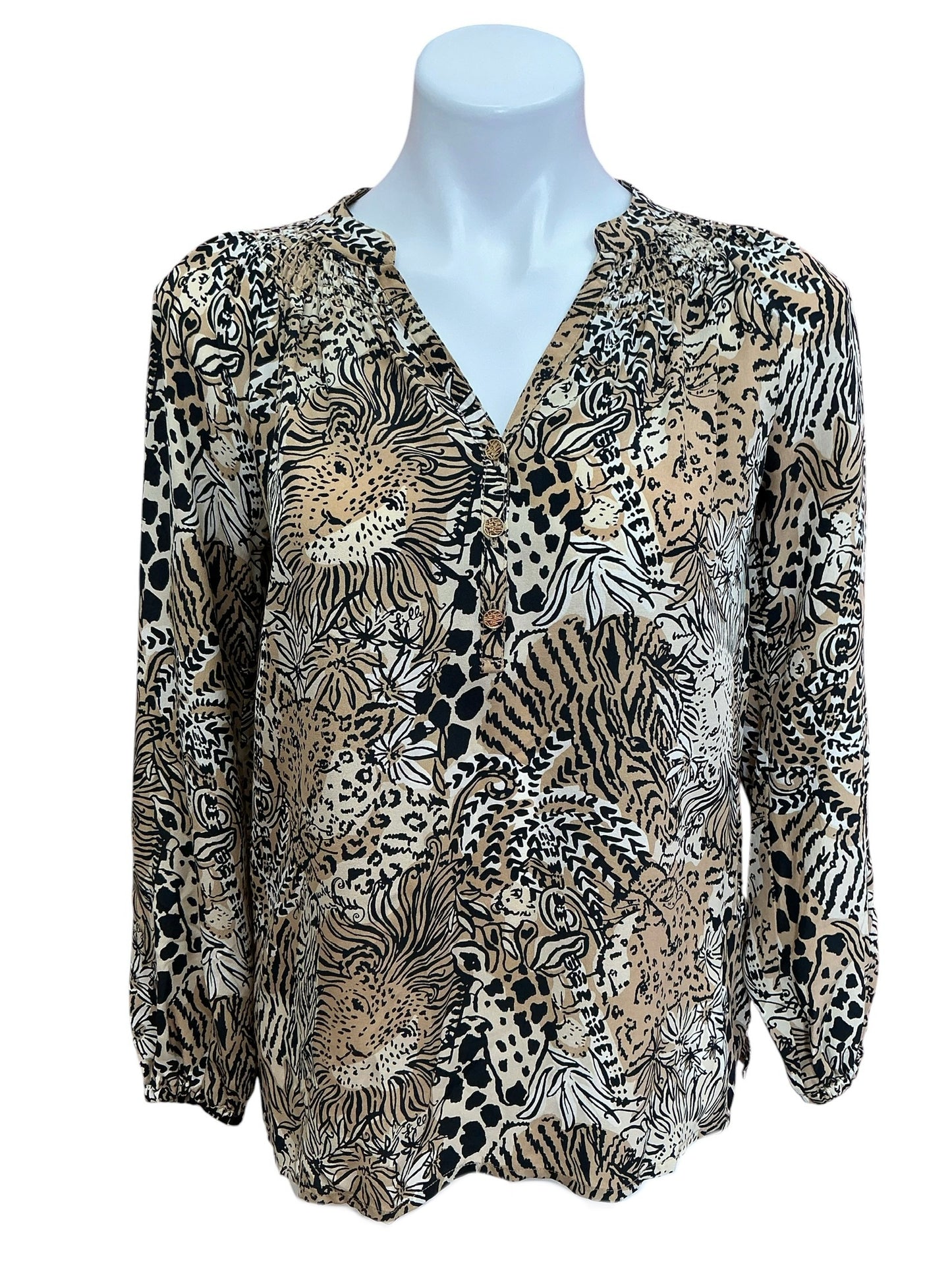 Lilly Pulitzer Elsa Silk Top Rattan Walk On The Wild Side - Size XS