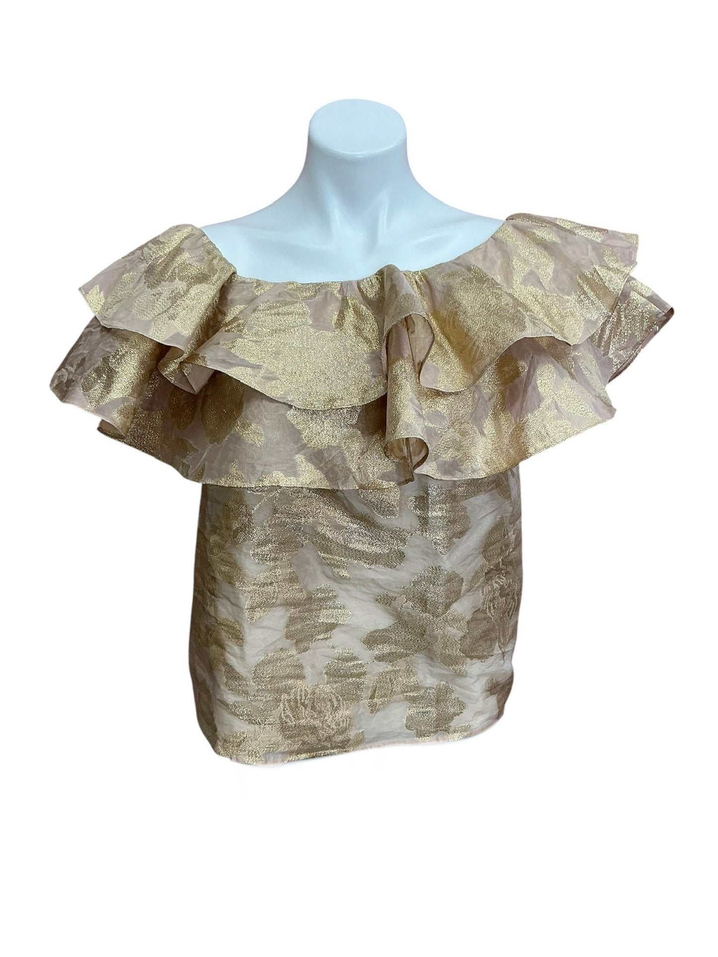 Lilly Pulitzer Trixie One Shoulder Ruffle Top Gold Organza Brocade - Size S