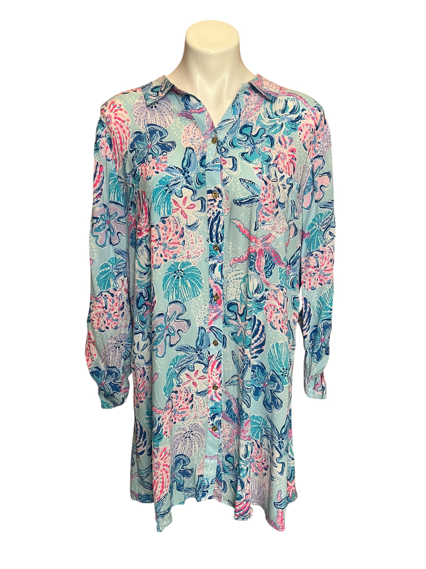 Lilly Pulitzer Natalie Shirtdress Cover-Up Bahamas Beachcomber - Size XL