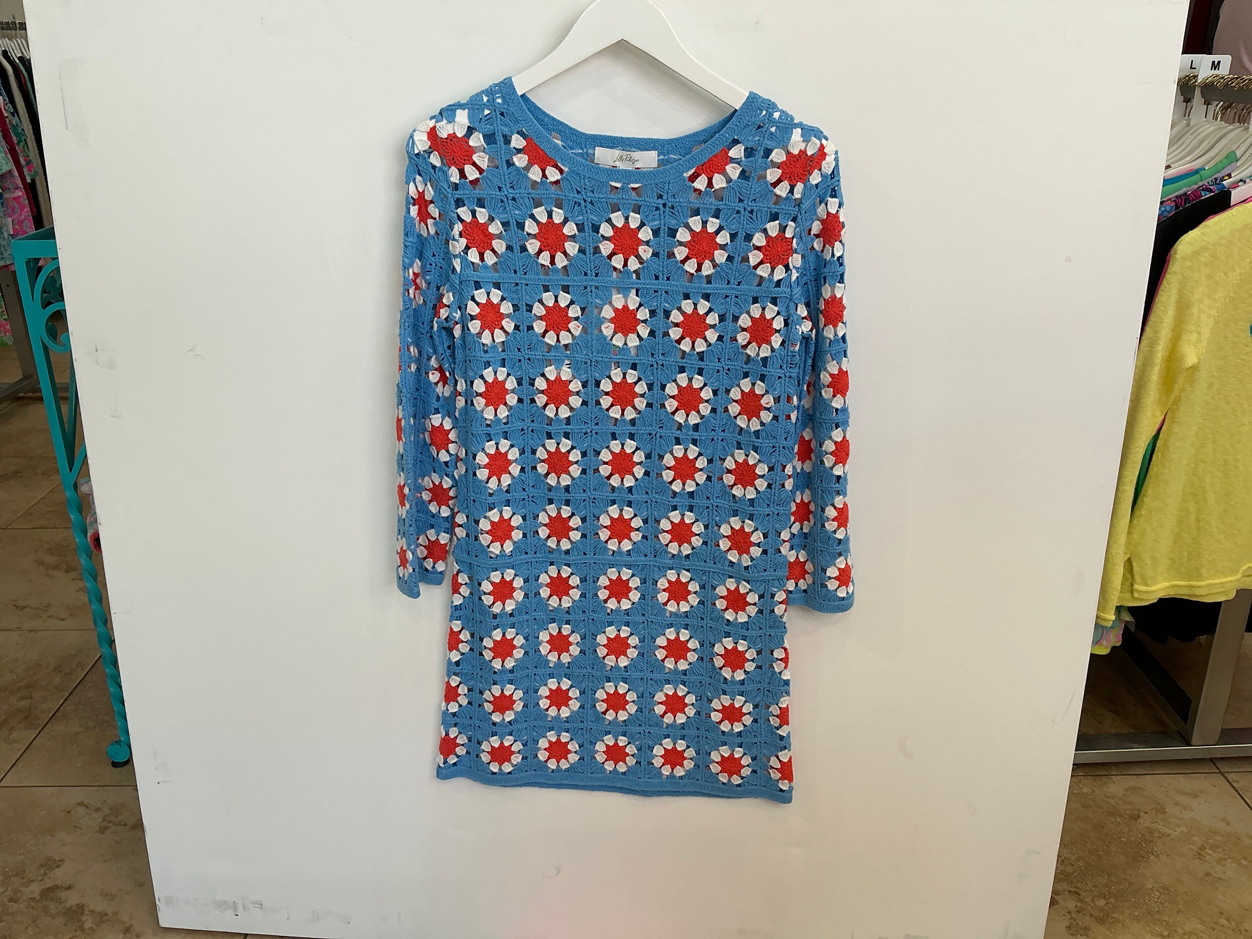 Lilly Pulitzer Miabella Sweater Dress Lunar Blue Floral Crochet - Size XXS
