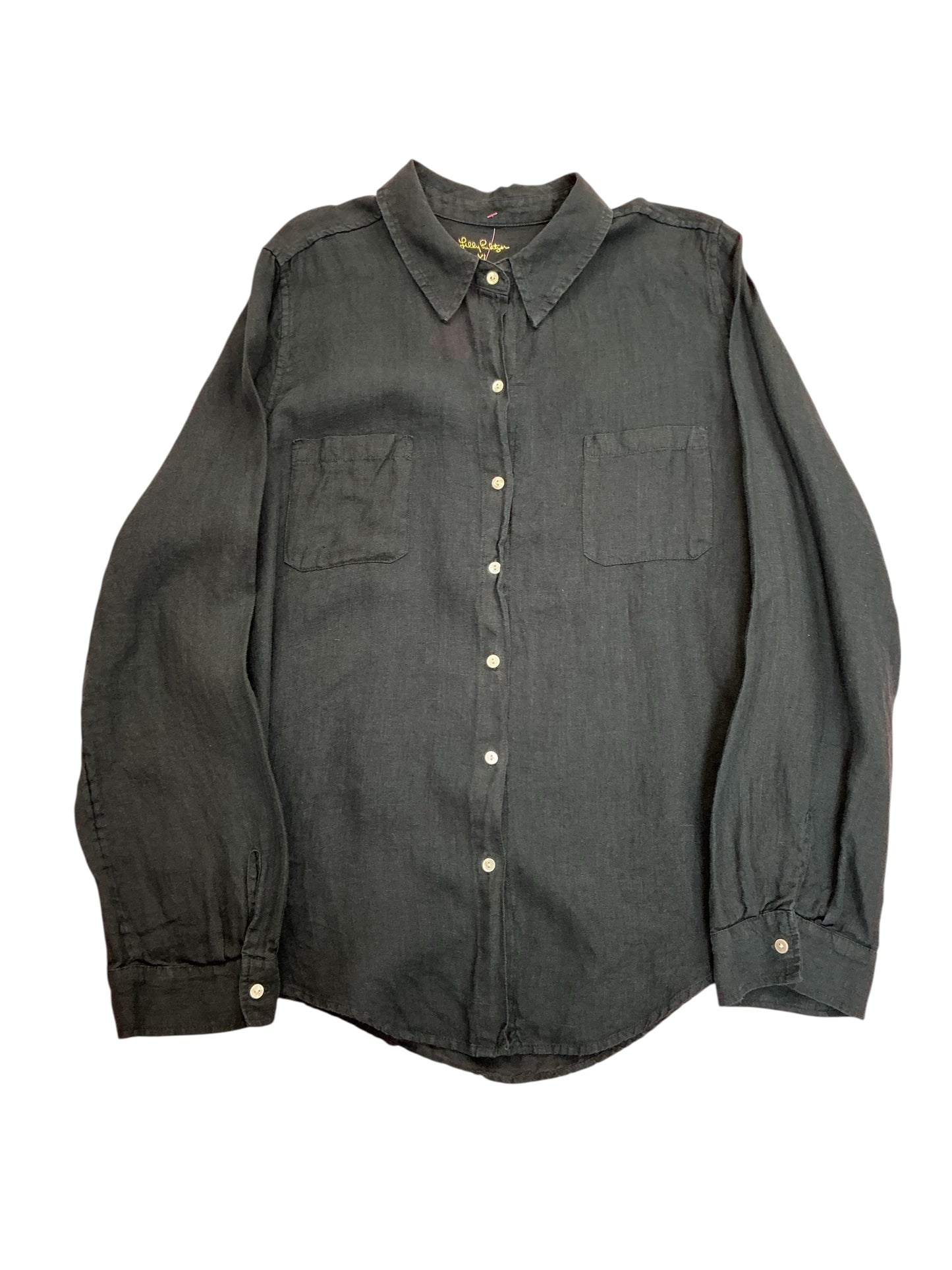 Lilly Pulitzer Sea View Linen Button-Down Top Onyx - Size XL