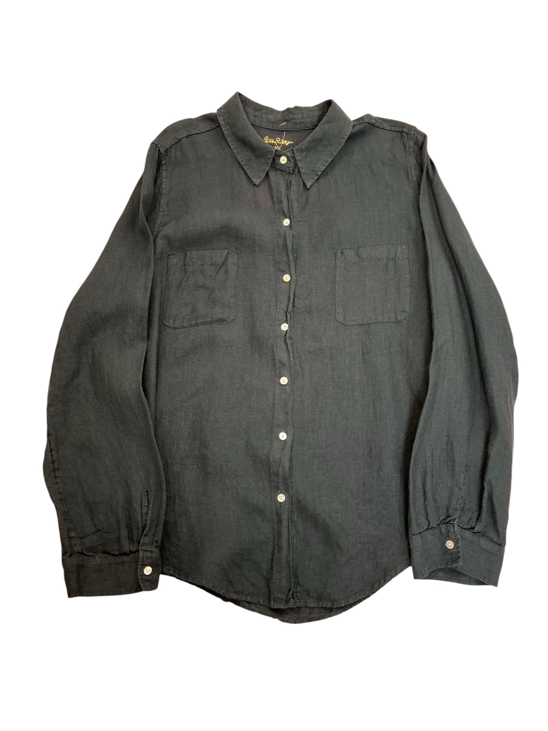 Lilly Pulitzer Sea View Linen Button-Down Top Onyx - Size XL