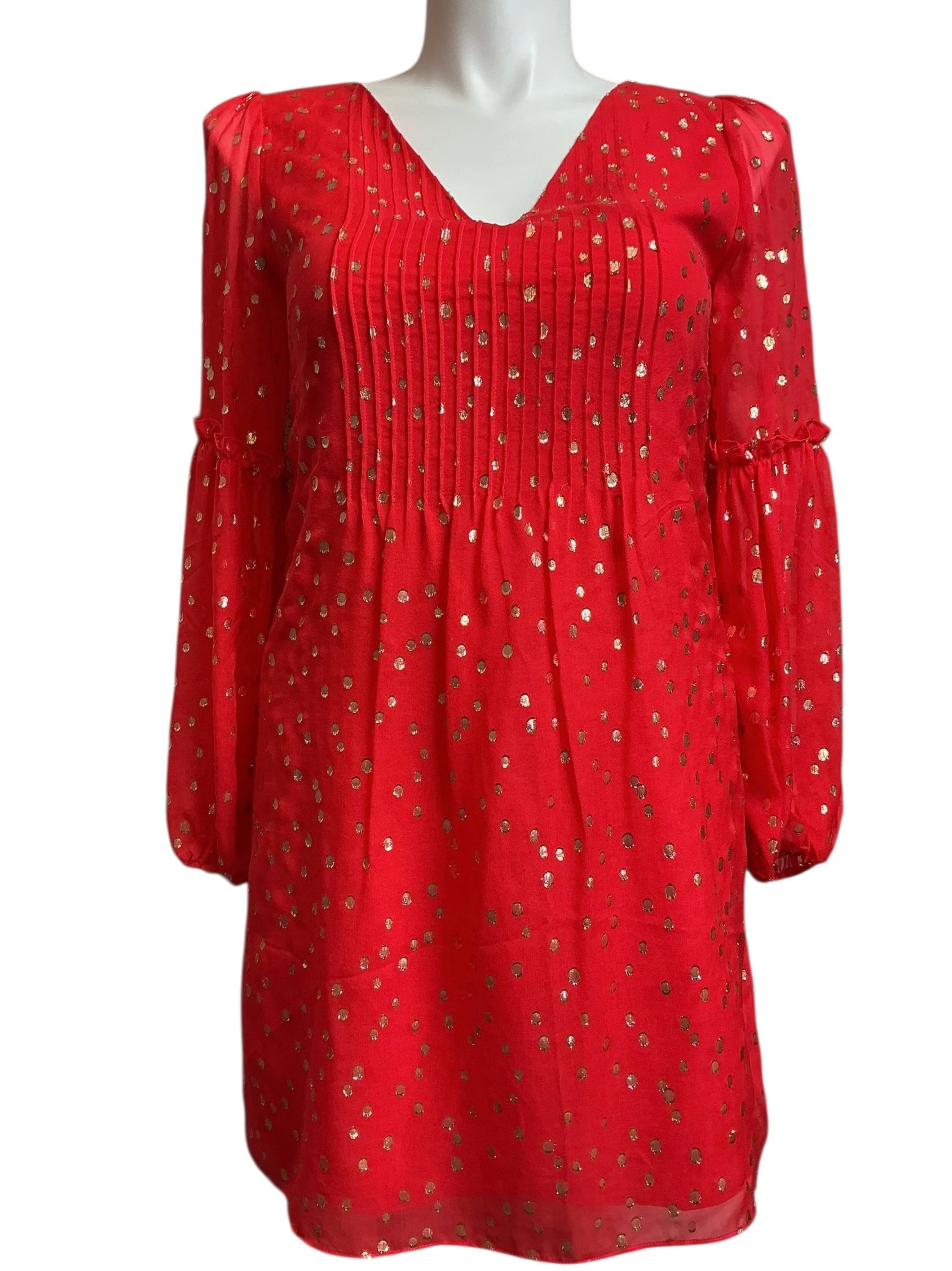 Lilly Pulitzer NWT Cleme Silk Dress Ruby Red Gold Metallic Silk Clip - Size 8