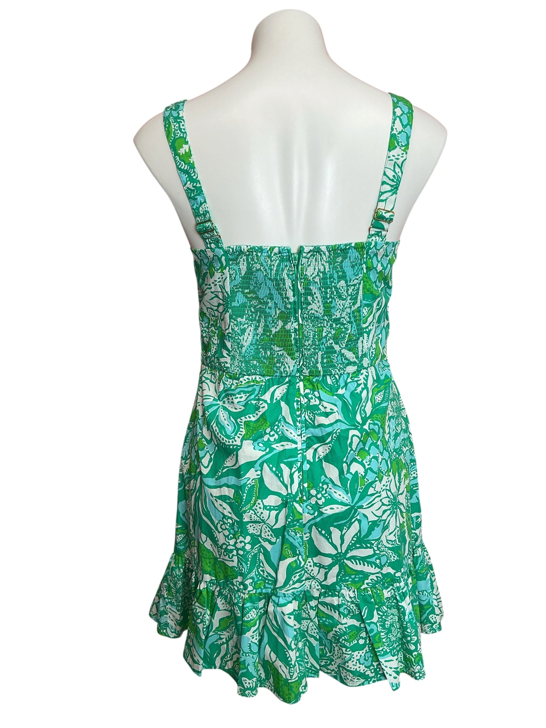 Lilly Pulitzer Rocko Cotton Romper - Botanical Green Safari Sangria - Size 4