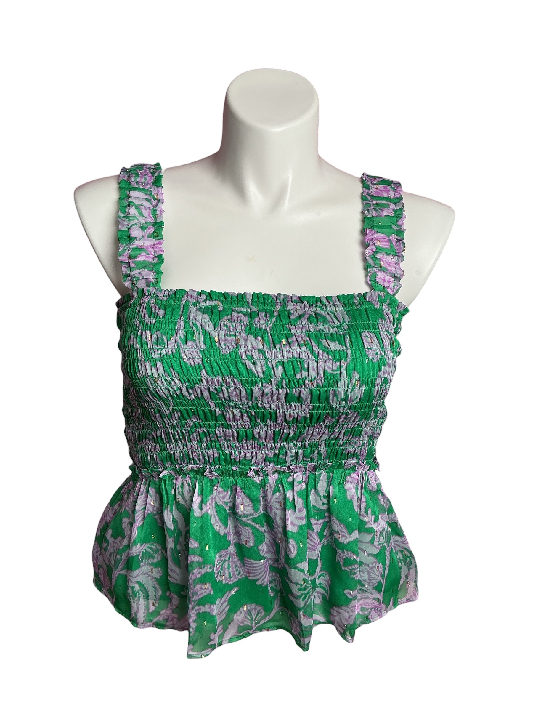 Lilly Pulitzer- NWT Hadley Smocked Top Brazilian Green Salty Sandbar Size L