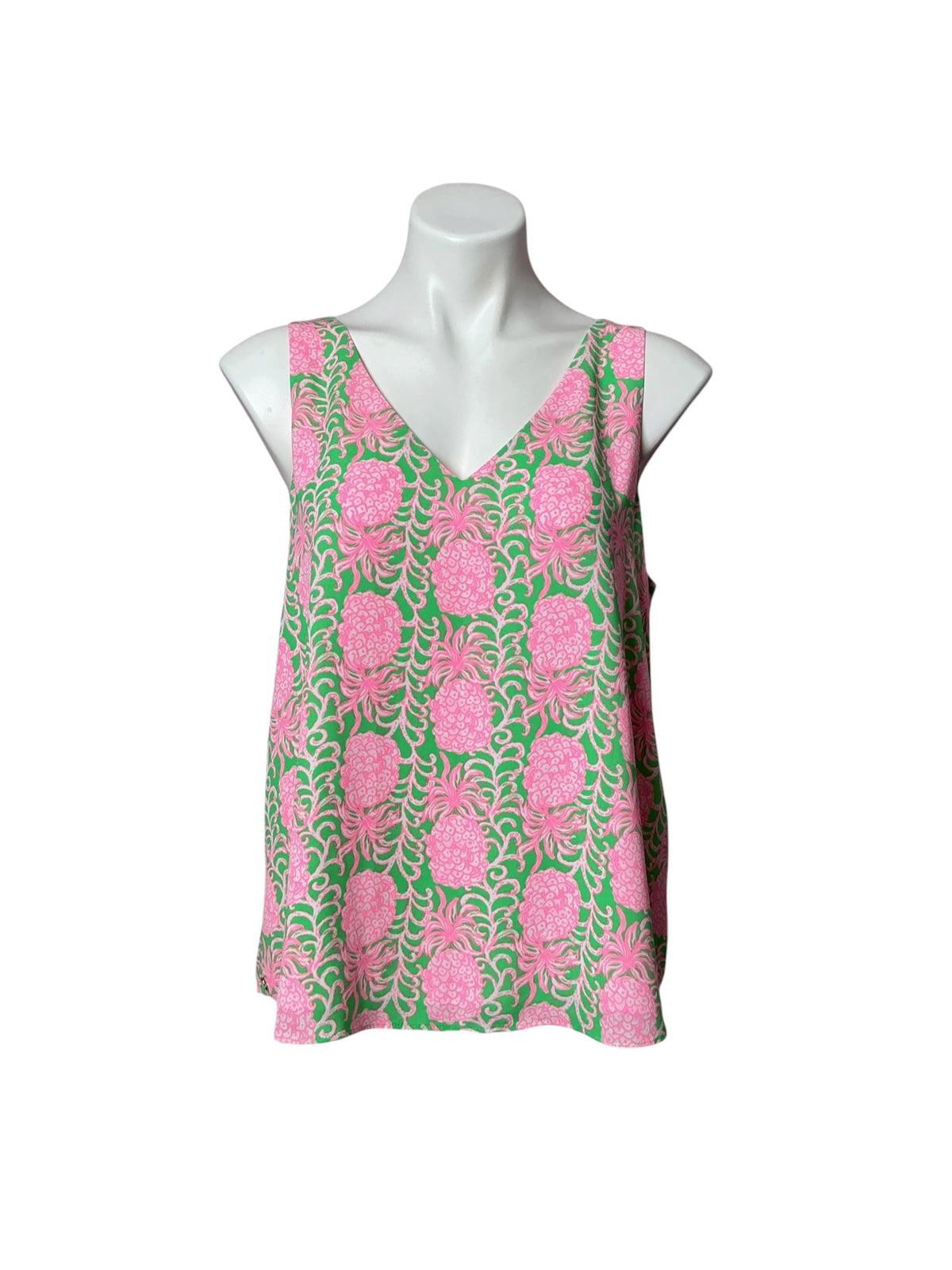 Lilly Pulitzer Florin Straight Hem Top Fauna Green Party Like A Pineapple - Size L