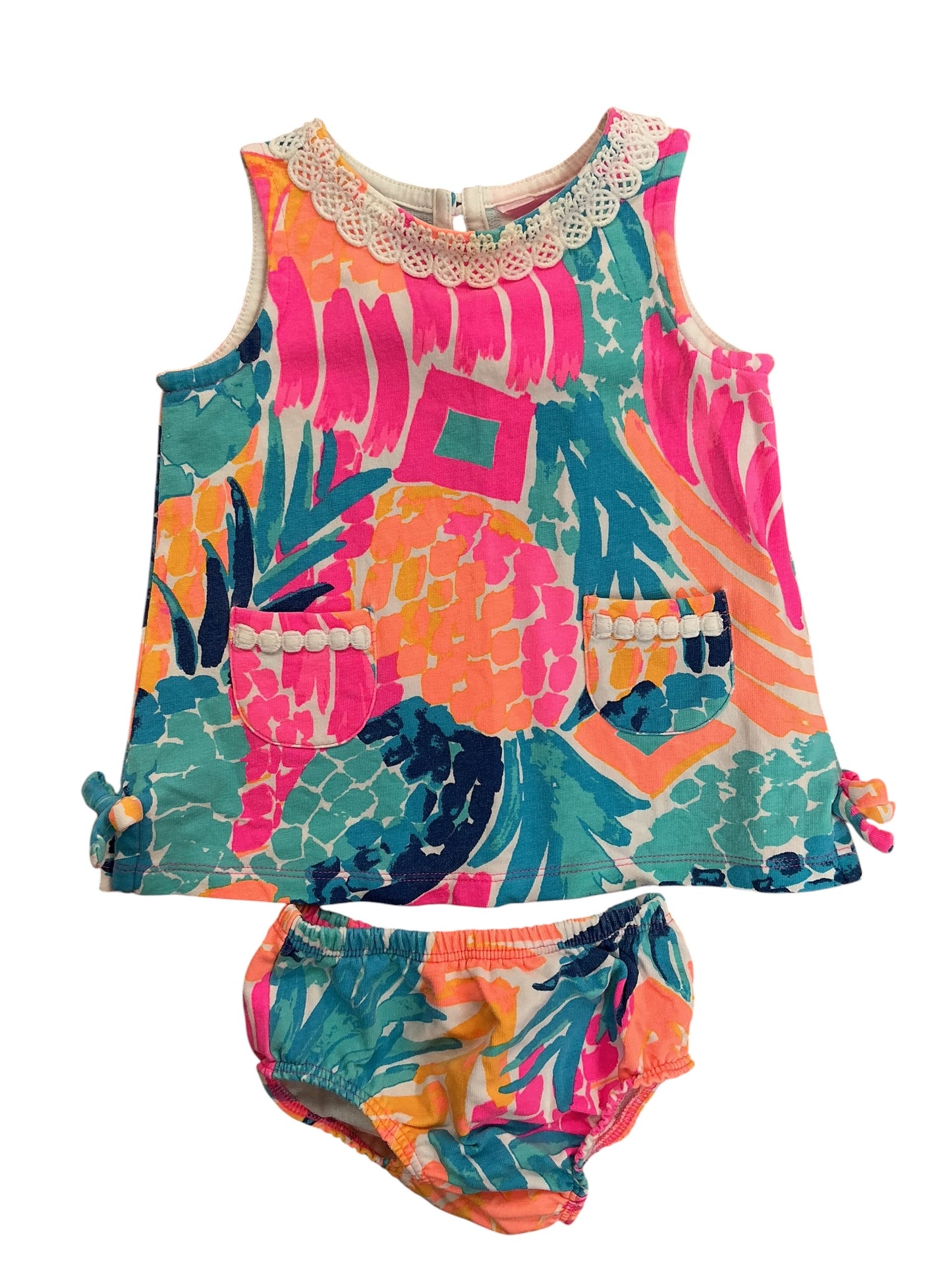 Lilly Pulitzer Kids Girls 2PC Set Baby Lilly Shift Dress Party Like A Pineapple - Size 3-6 MO