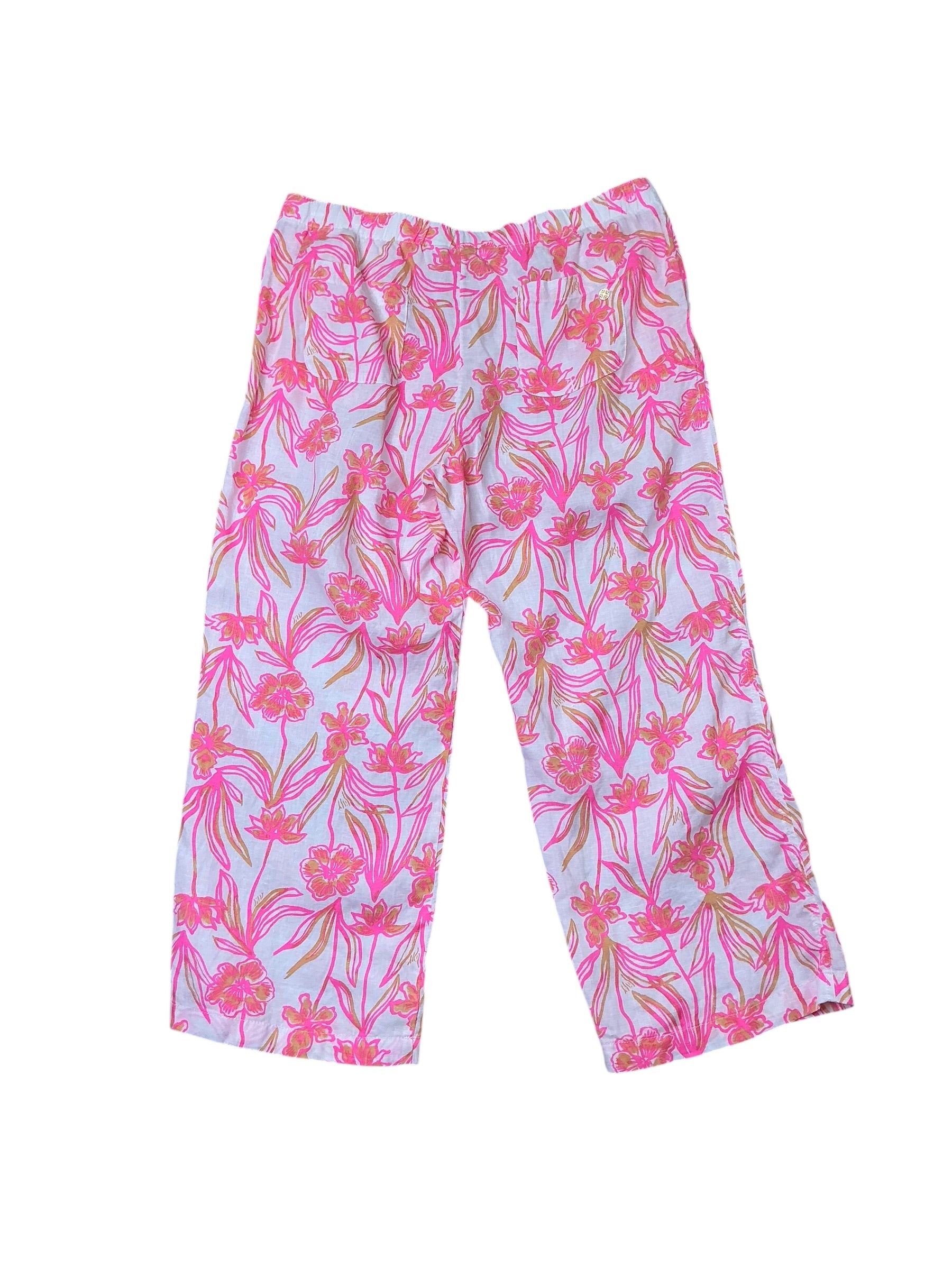Lilly Pulitzer Bradley Linen Crop Pants - Resort White Lovely Long Stems - Size XL