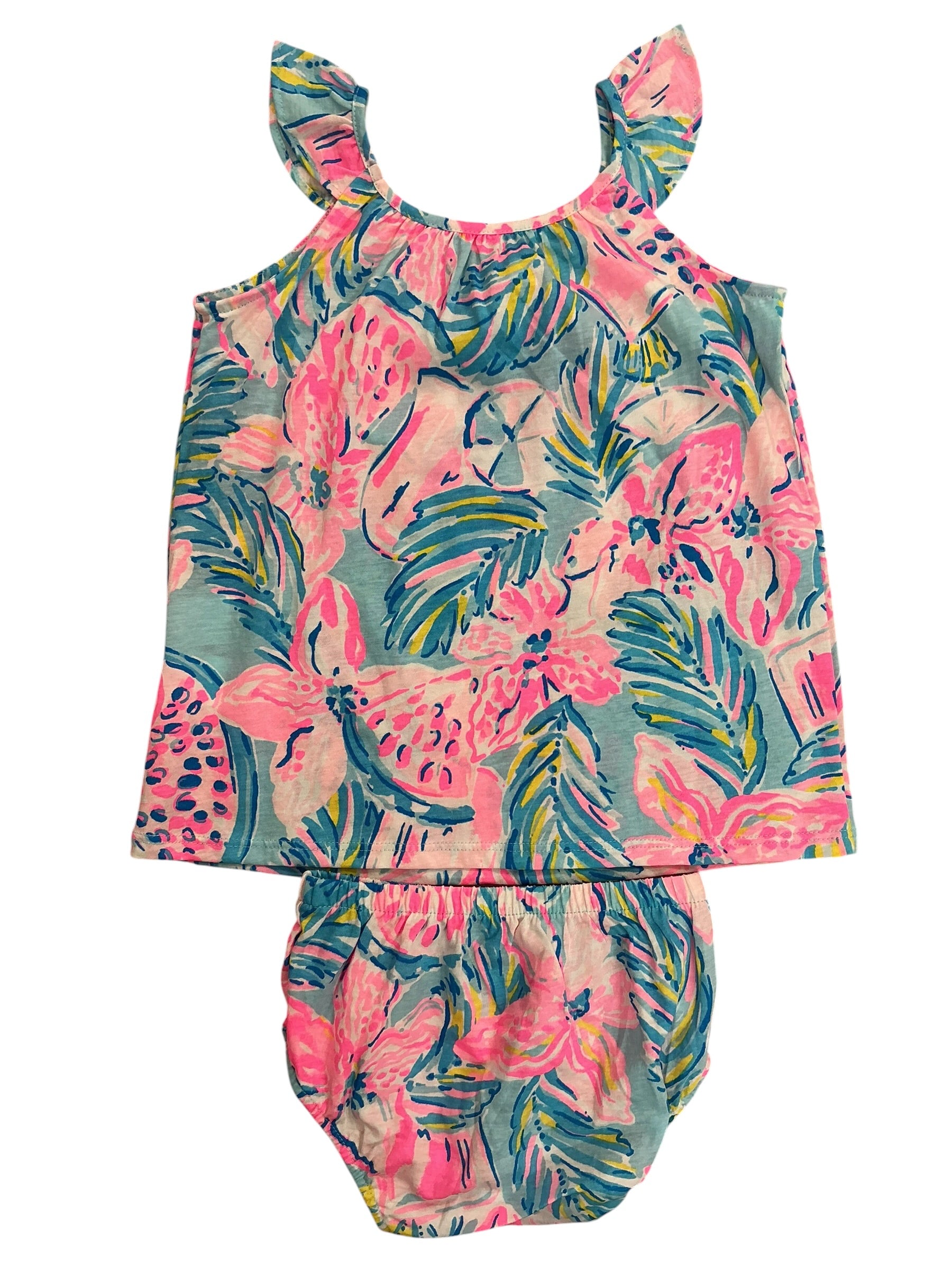 Lilly Pulitzer Kids Girls 2PC Set Jia Tank And Bloomers Blue Ibiza Pineapple Shake - Size 12-18 MO