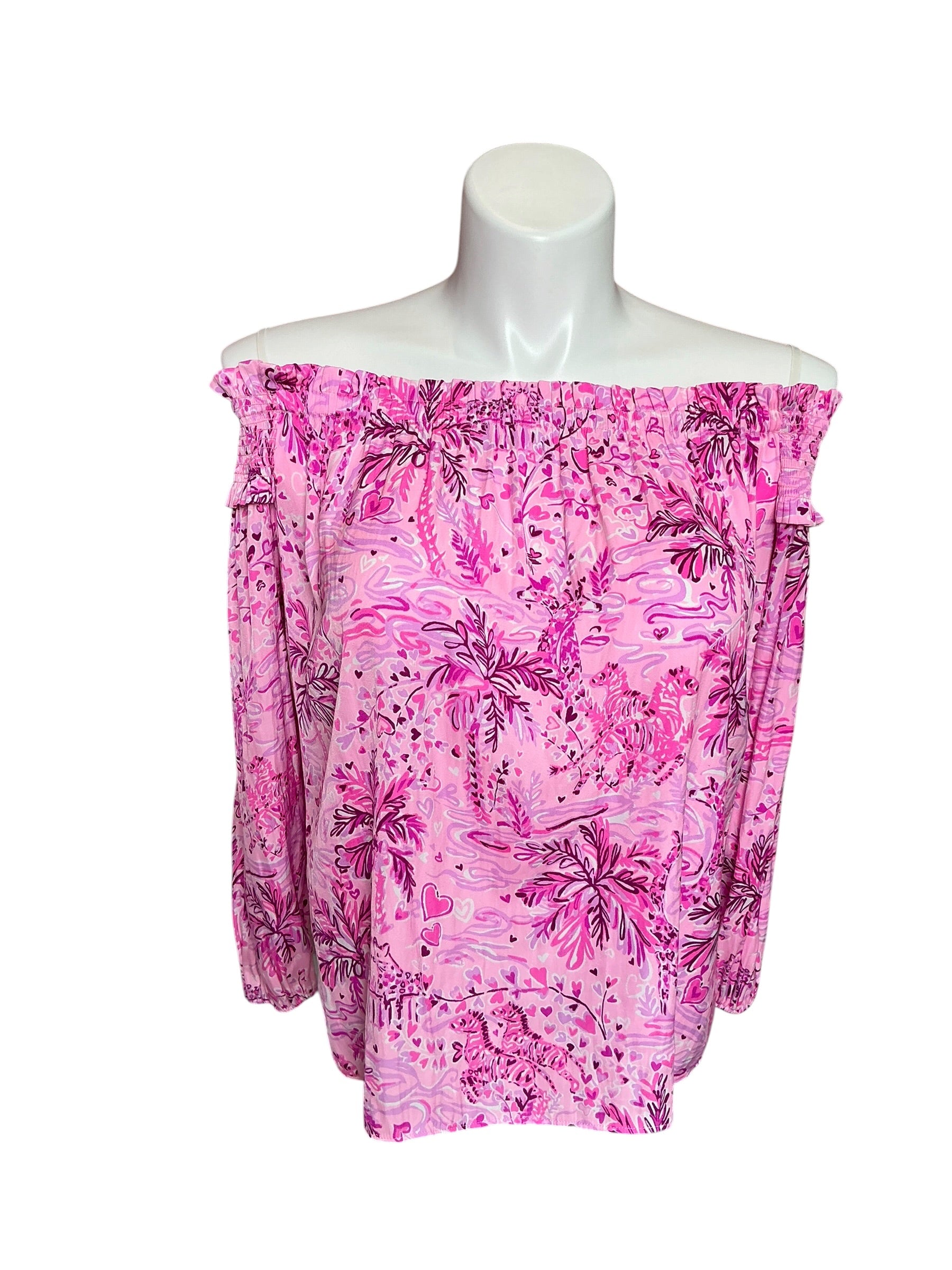 Lilly Pulitzer Blanche Off-The-Shoulder Top Pink Blossom Wild About You - Size M