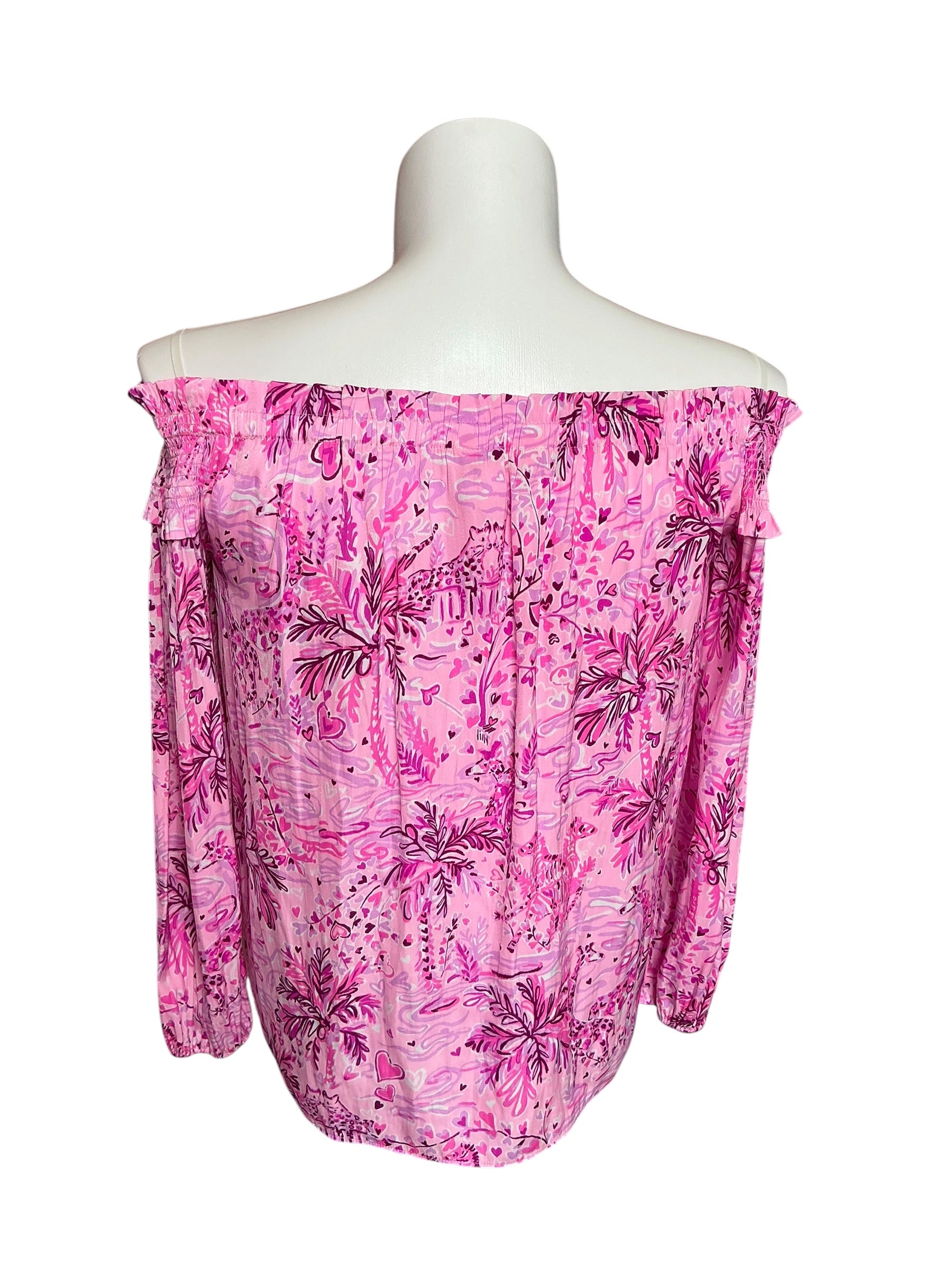 Lilly Pulitzer Blanche Off-The-Shoulder Top Pink Blossom Wild About You - Size M