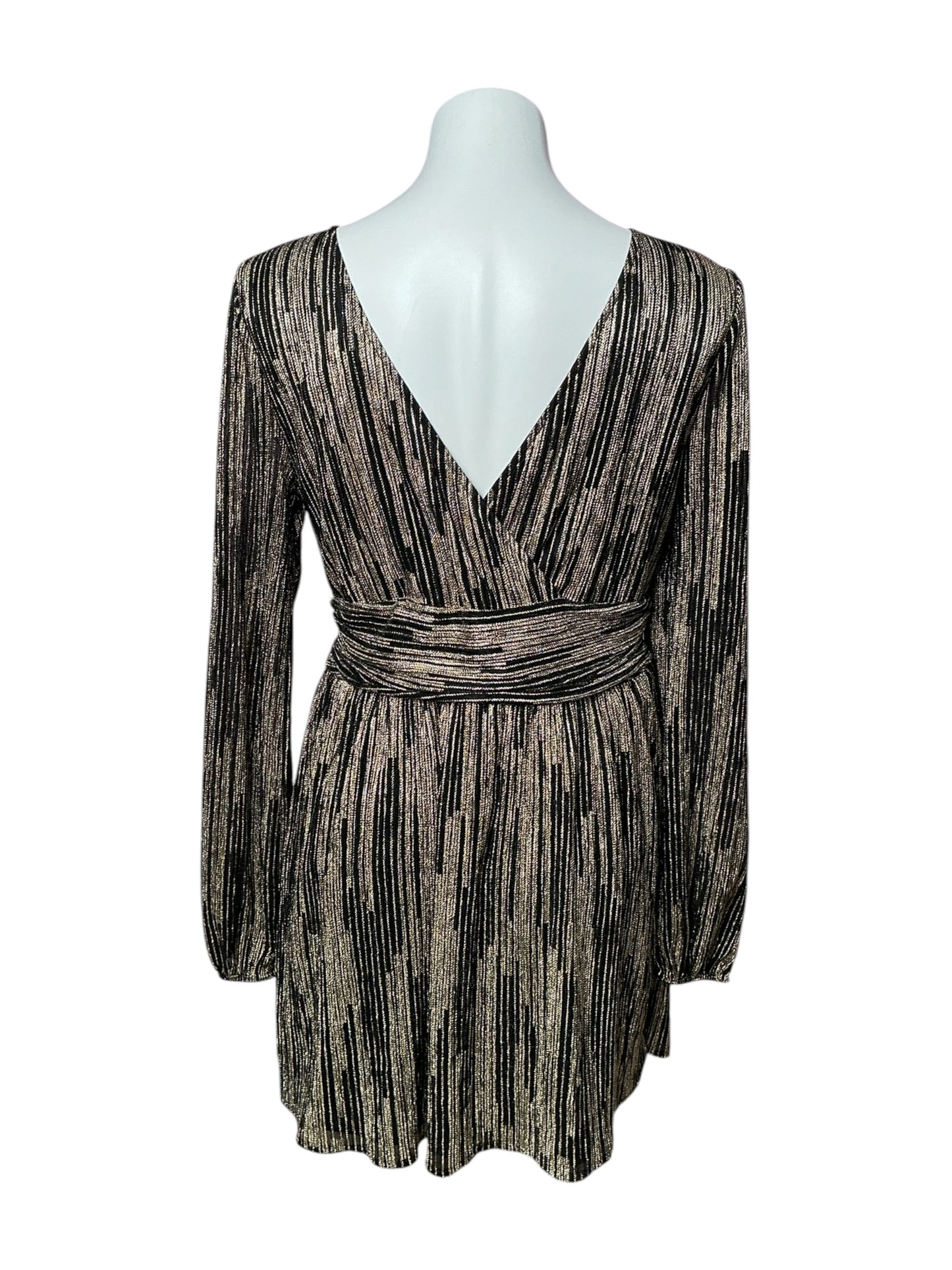 Lilly Pulitzer Riza Long Sleeve Romper Onyx X Gold Metallic Rope Stripe Crinkle Knit - Size L
