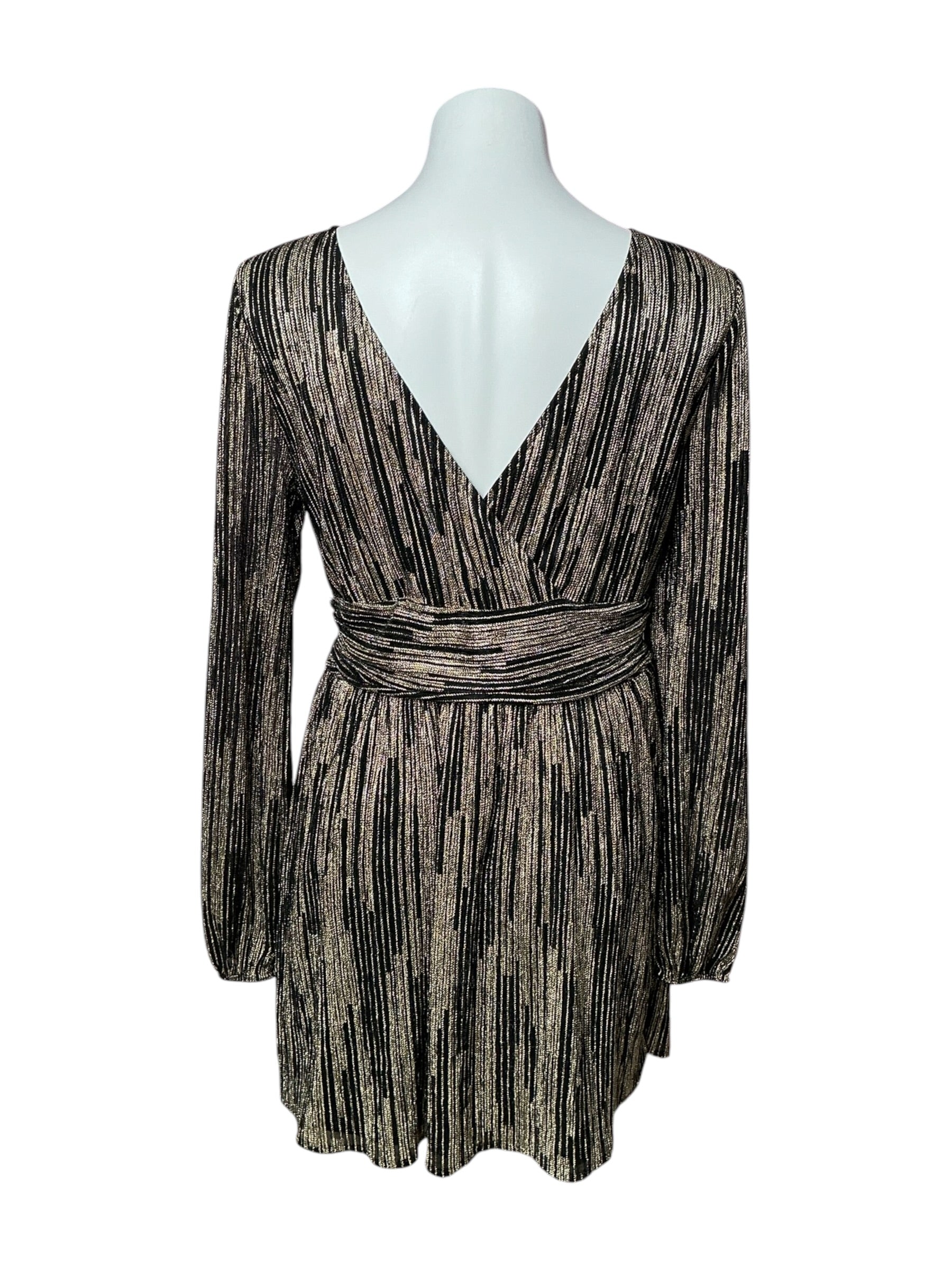Lilly Pulitzer Riza Long Sleeve Romper Onyx X Gold Metallic Rope Stripe Crinkle Knit - Size L