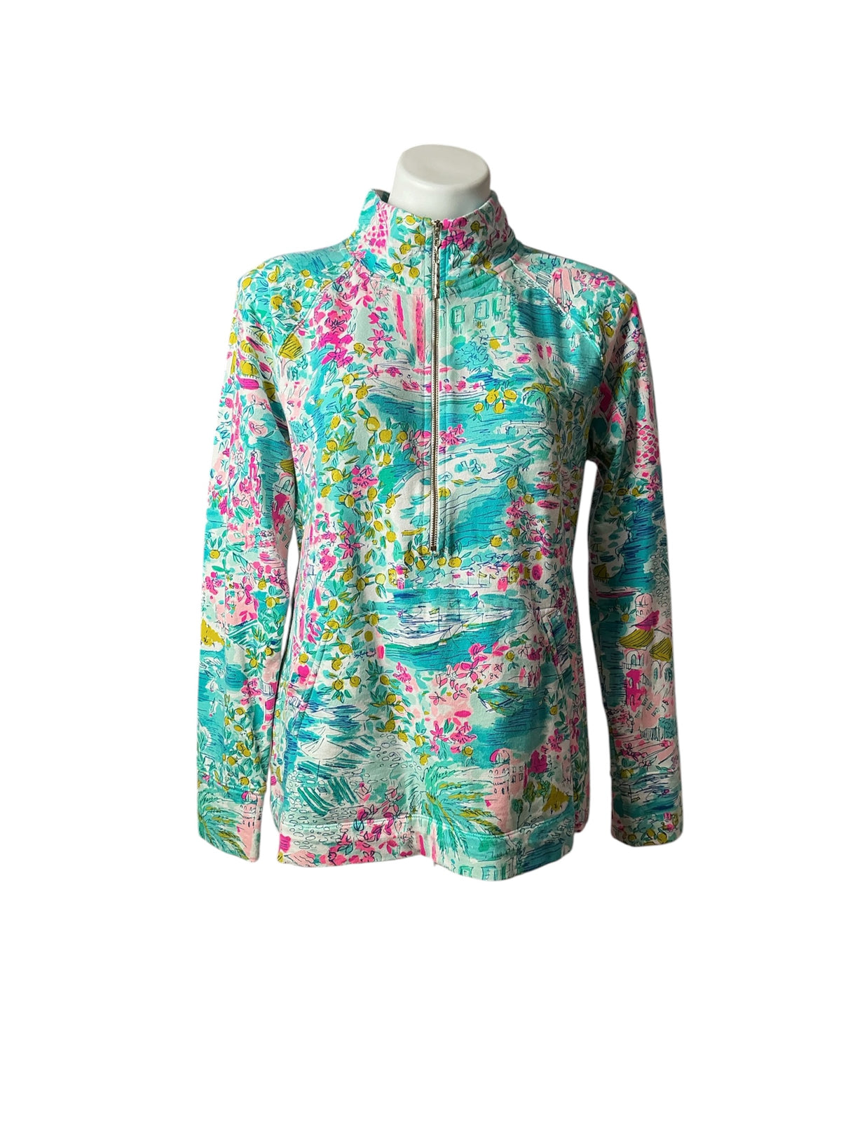 Lilly Pulitzer Skipper Popover Top Multi Postcards From Positano - Size L