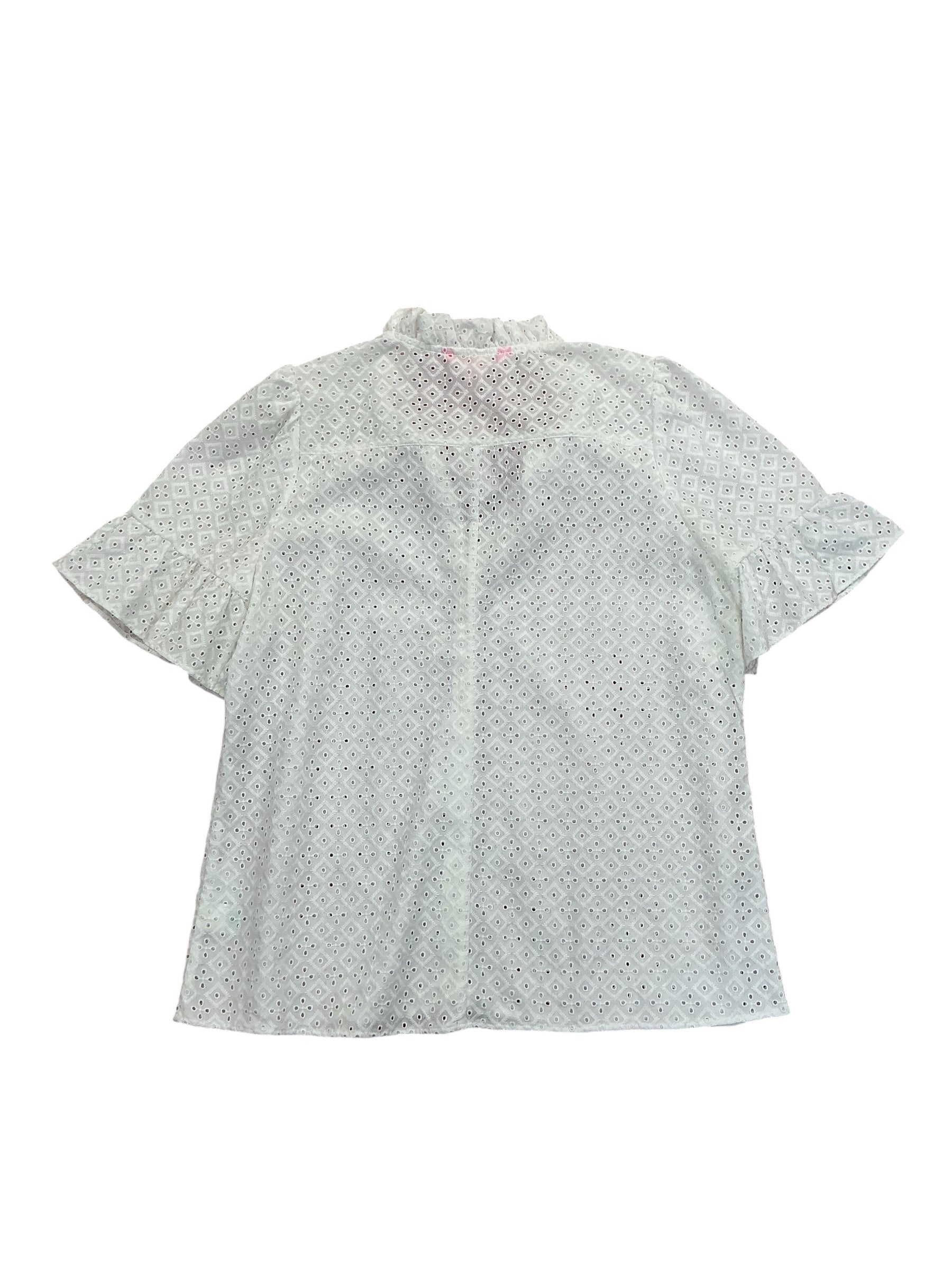 Lilly Pulitzer Calynn Eyelet Button-Down Top Resort White Ditsy Diamond Poly Eyelet - Size 12