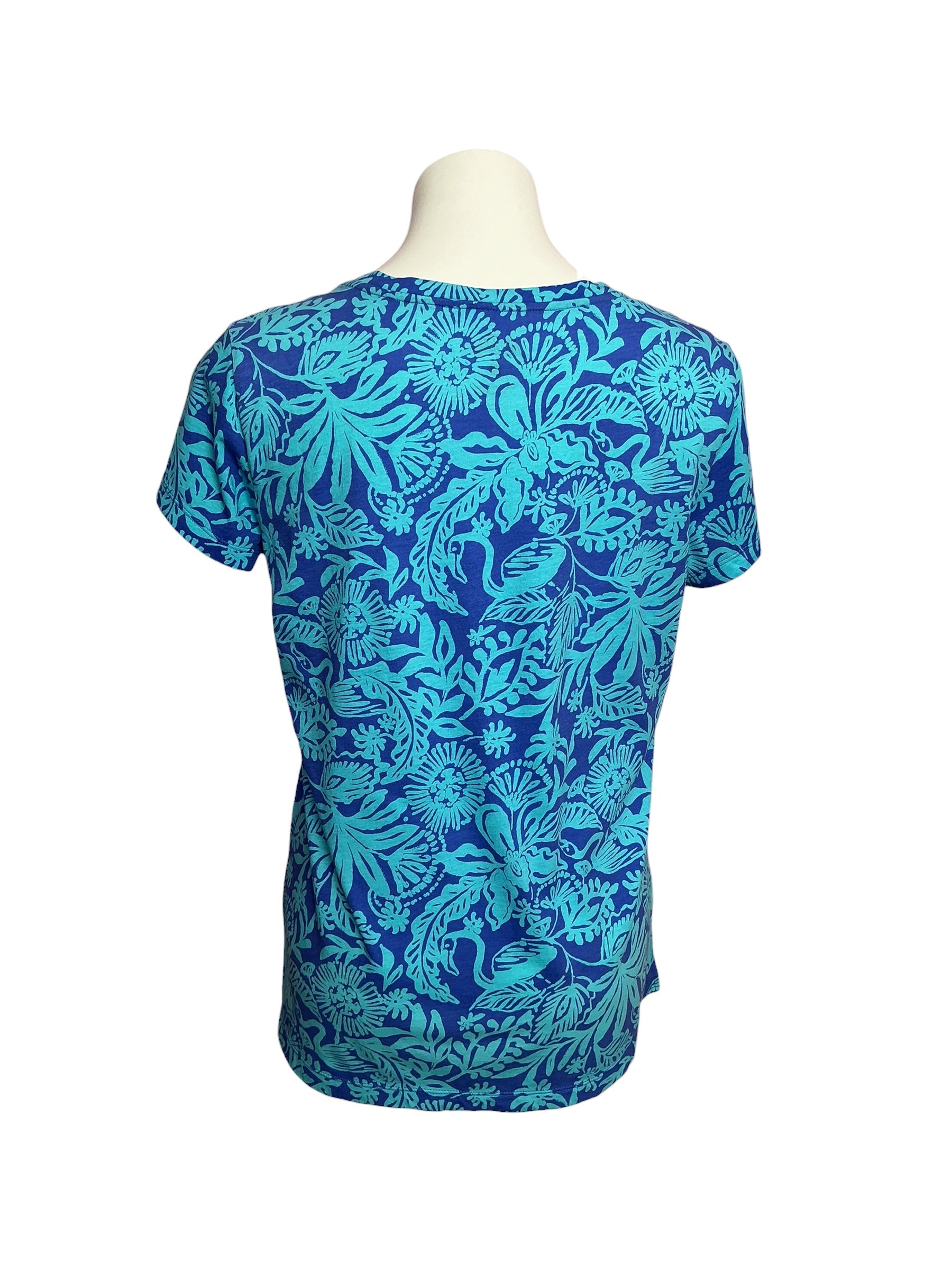 Lilly Pulitzer Meredith V-Neck Tee Martinique Blue Jungle Oasis - Size M