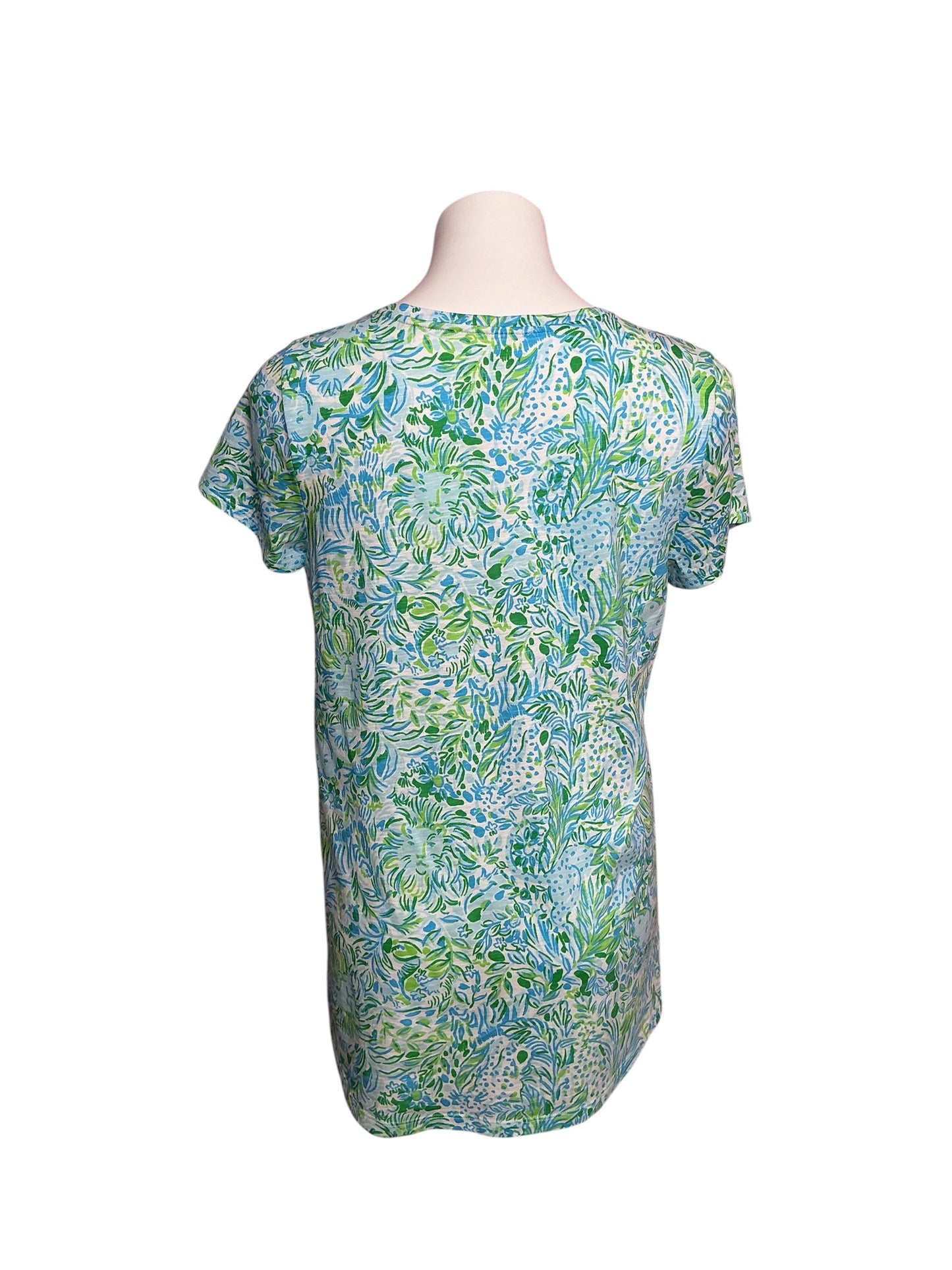 Lilly Pulitzer Etta V-Neck Top Hydra Blue Dandy Lions - Size M
