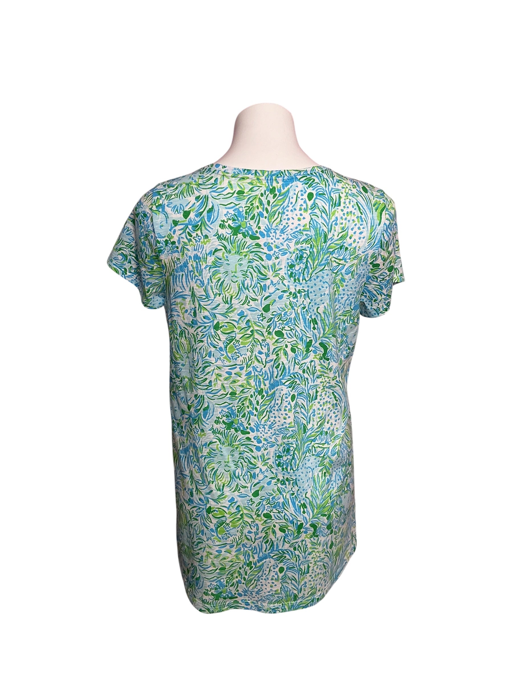 Lilly Pulitzer Etta V-Neck Top Hydra Blue Dandy Lions - Size M