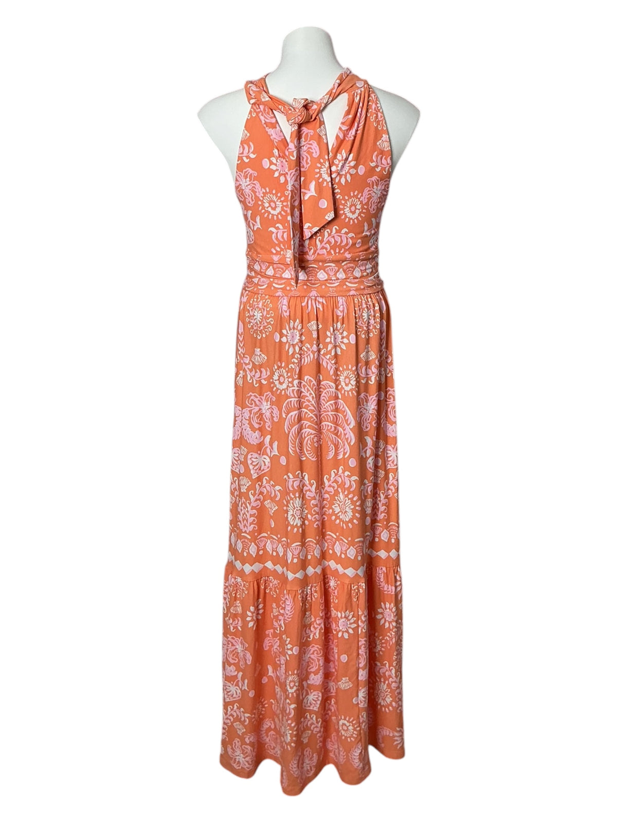 Lilly Pulitzer NWT Montecito Halter Maxi Dress Papaya Breezy Palm Engineered - Size S