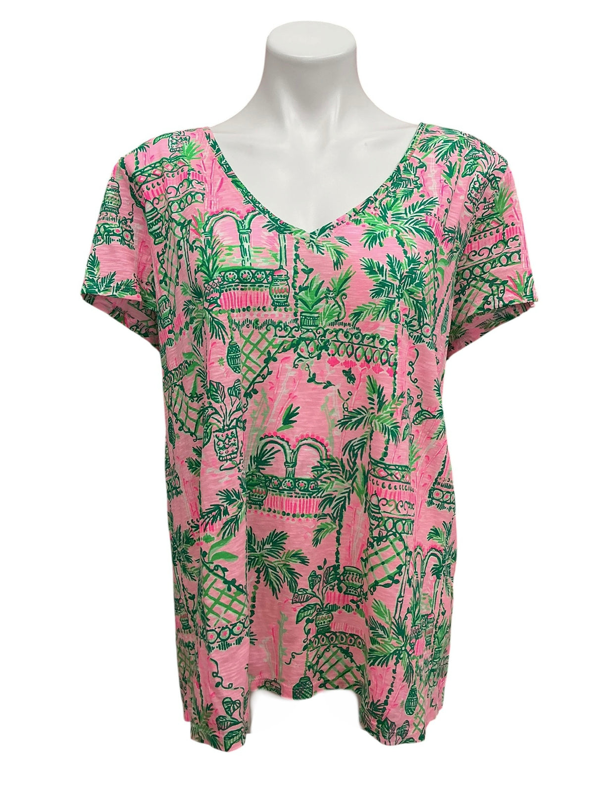 Lilly Pulitzer Etta V Neck Tee Mandevilla Baby Always Worth It - Size XXL