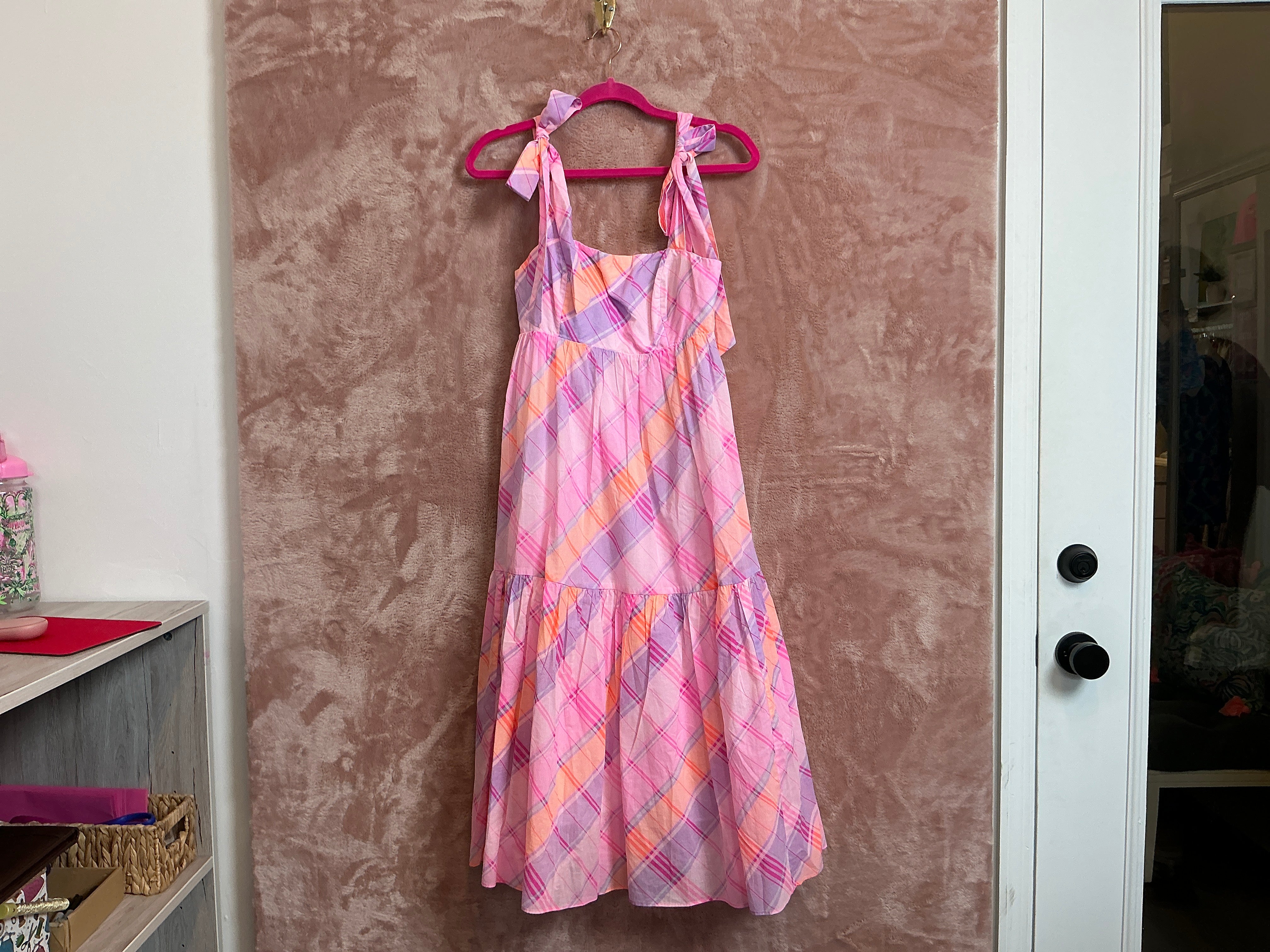 Lilly Pulitzer NWT Anlee Cotton Midi Dres Pink Isle Madras Plaid - Size 00