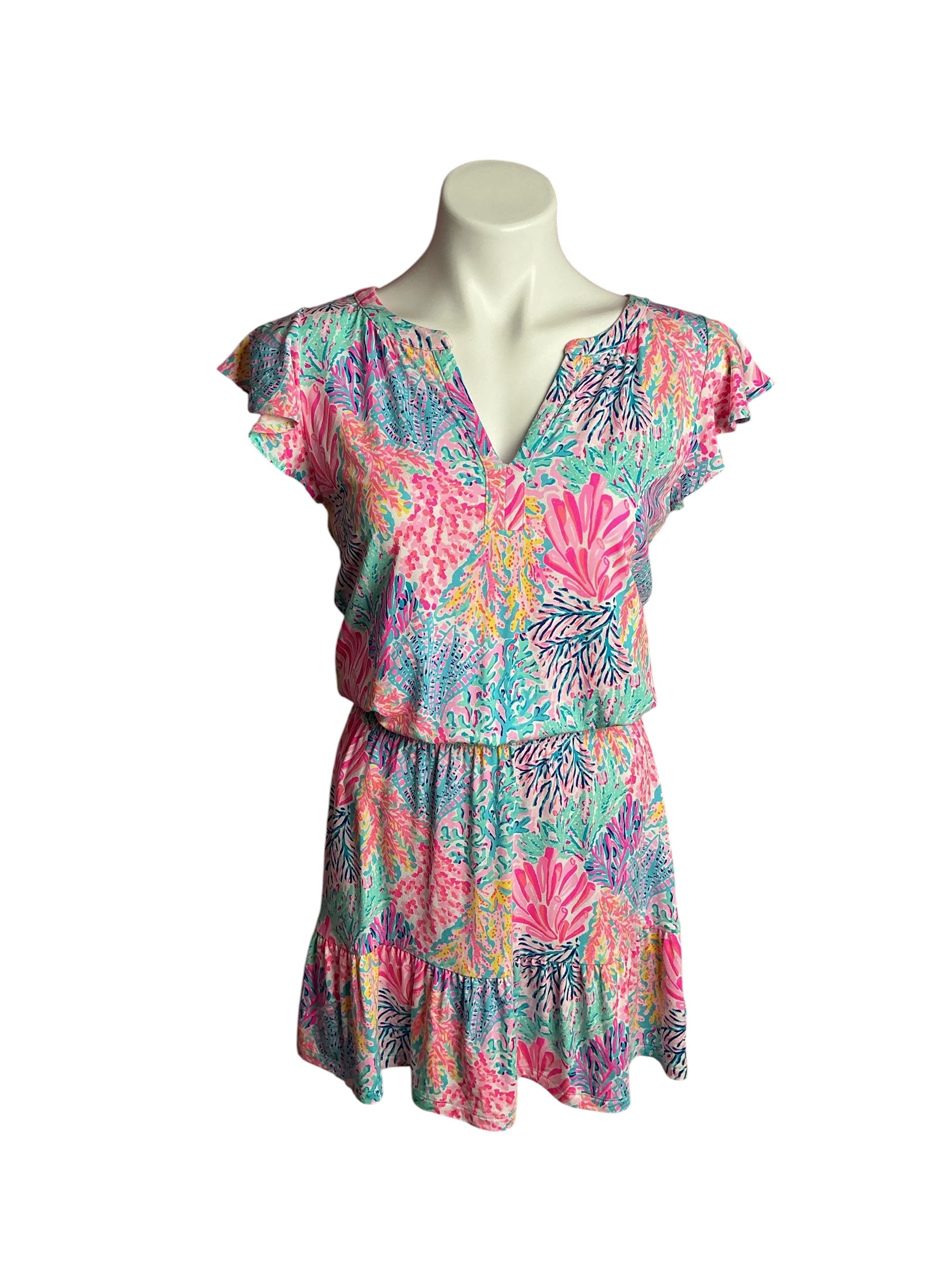 Lilly Pulitzer- Ravi Short Sleeve Romper Multi Splash-Dance Size XS