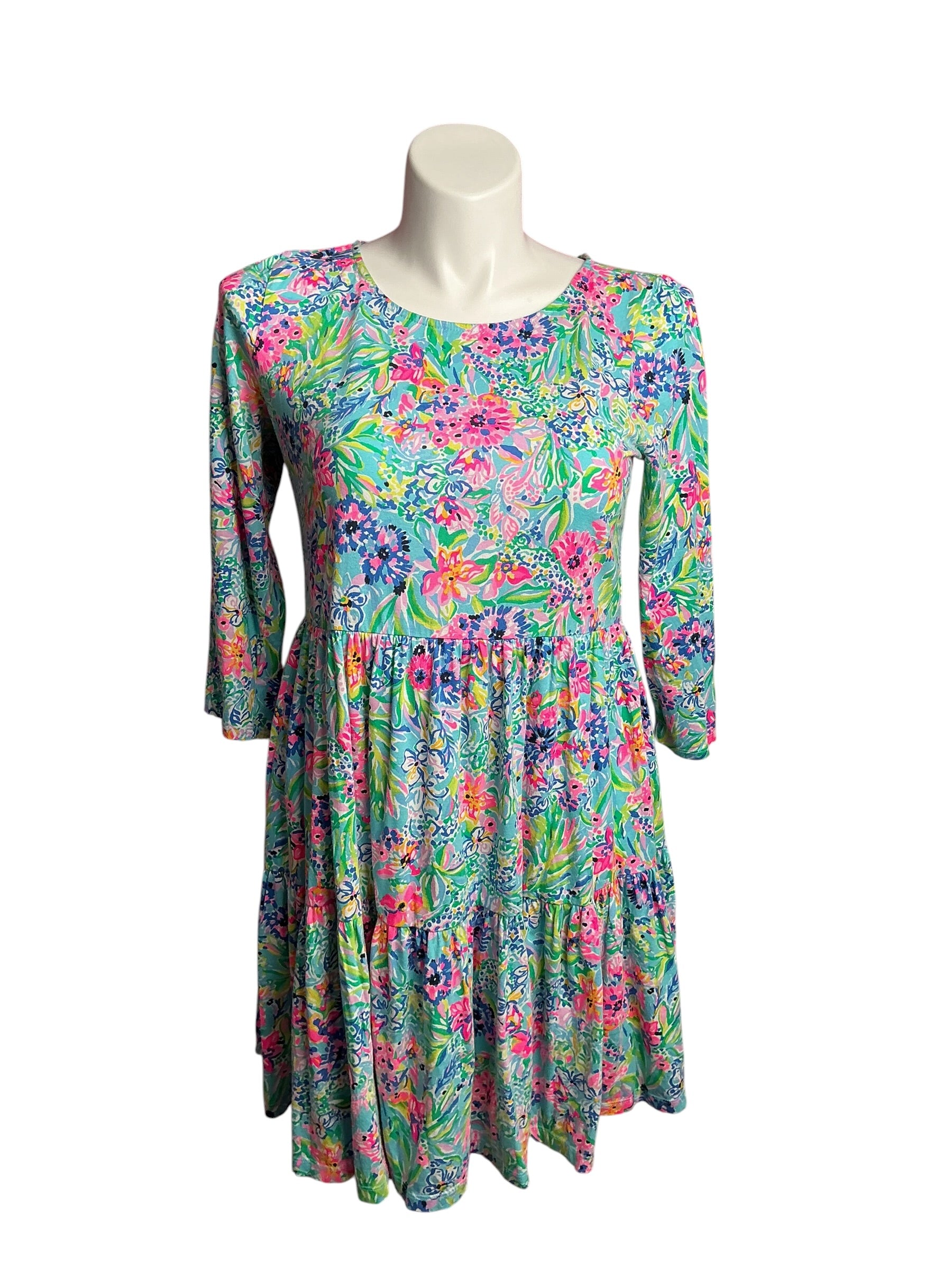 Lilly Pulitzer- Geanna 3/4 Sleeve Swing Dress Amalfi Blue Alligator Isle Size L