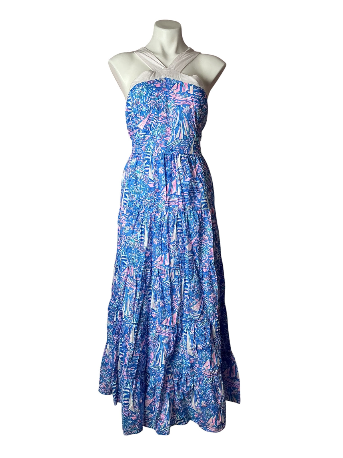Lilly Pulitzer Jenette Halter Maxi Dress Boca Blue It’s A Sailabration - Size 16