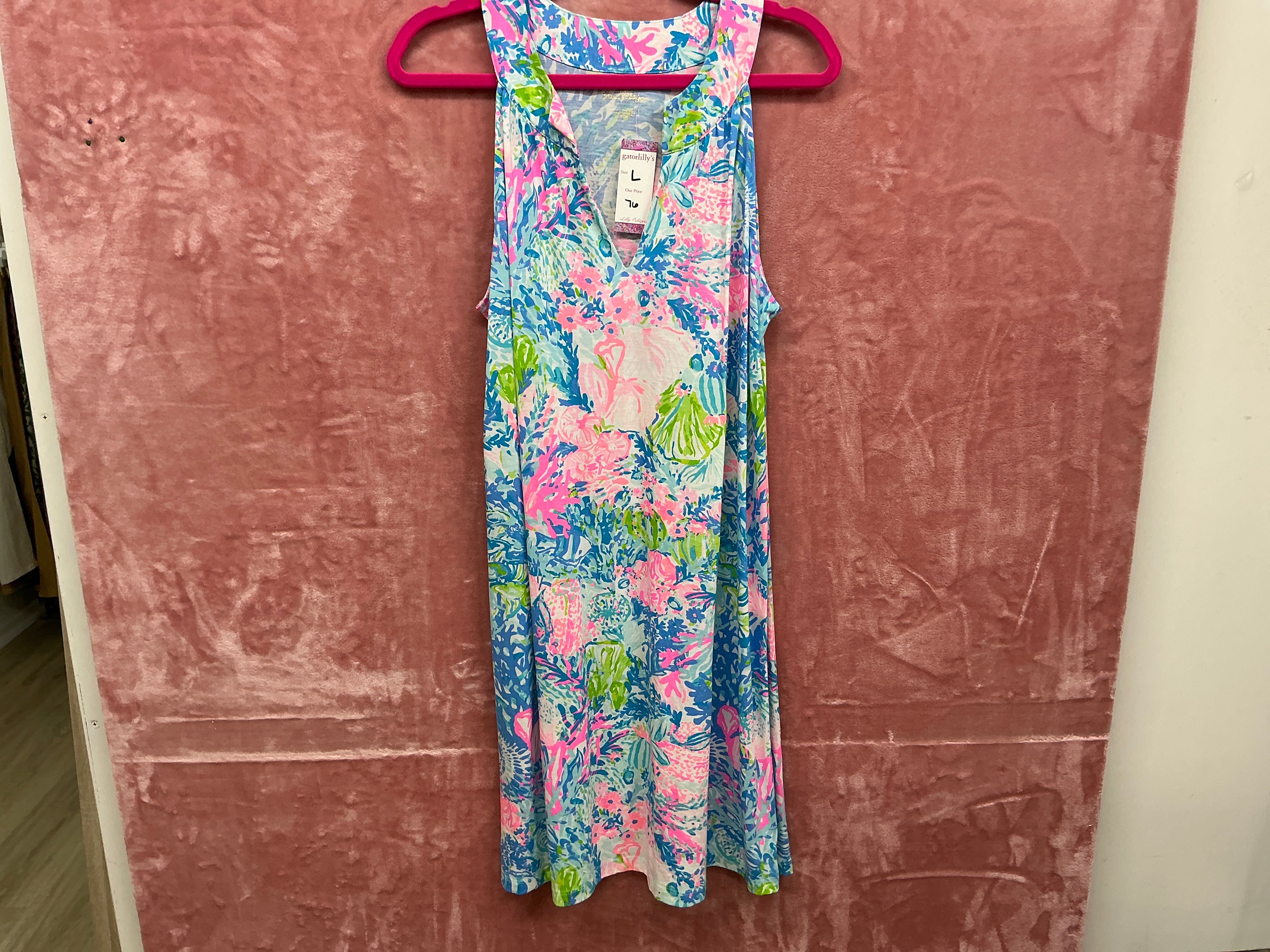 Fished My Wish Ross Shift Blue and Pink Lilly Pulitzer Dress - Size L