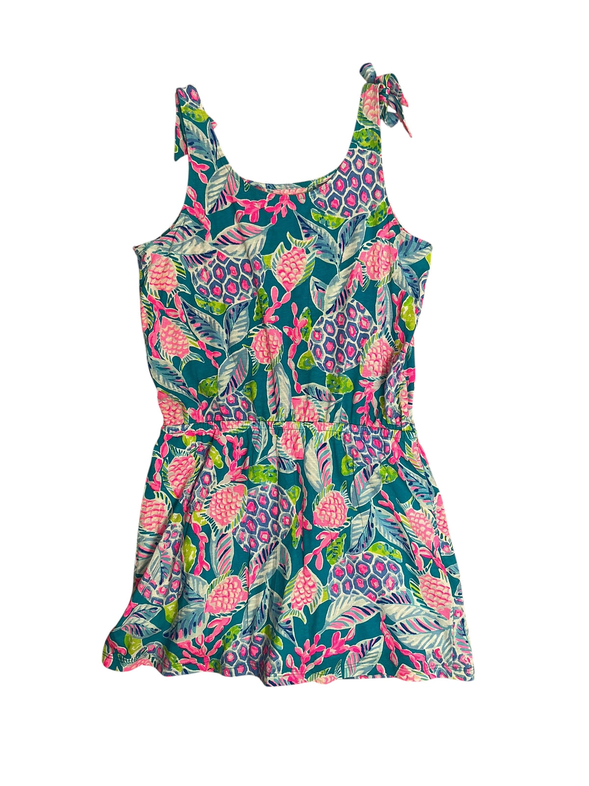Lilly Pulitzer Kids Girls Sundari Romper Maldives Green Turtle Wave - Size L 8-10
