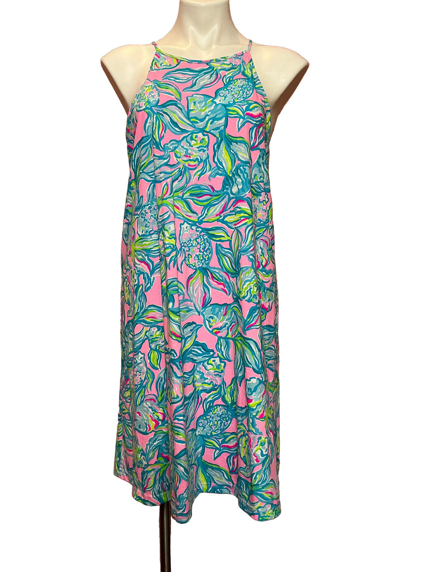 Lilly Pulitzer Margot Swing Dress Sleeveless Pink & Blue Fish Print  - Size M
