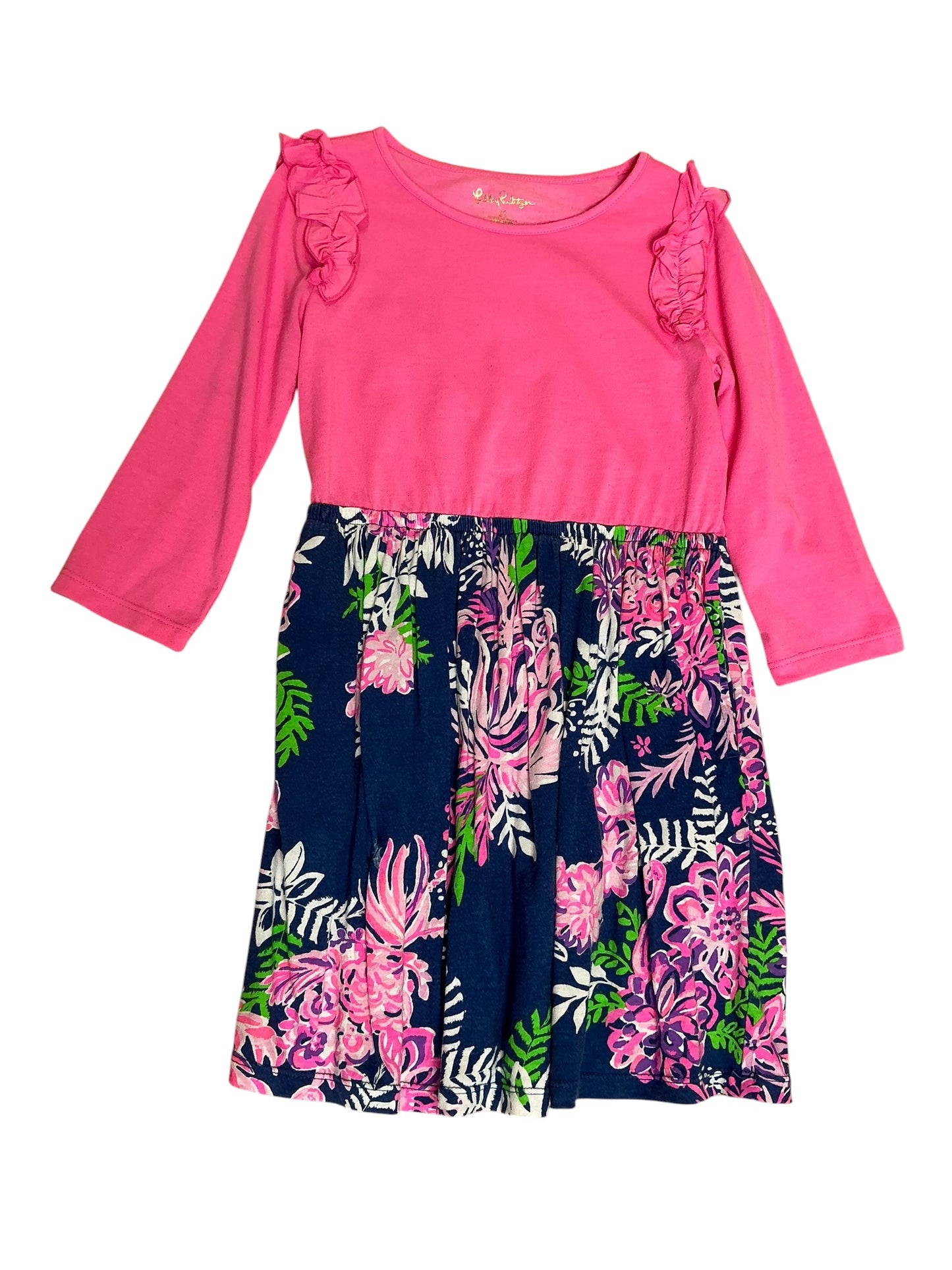 Lilly Pulitzer Girls Kids Kiera Dress Oyster Bay Navy Ruffle Your Feathers - Size M