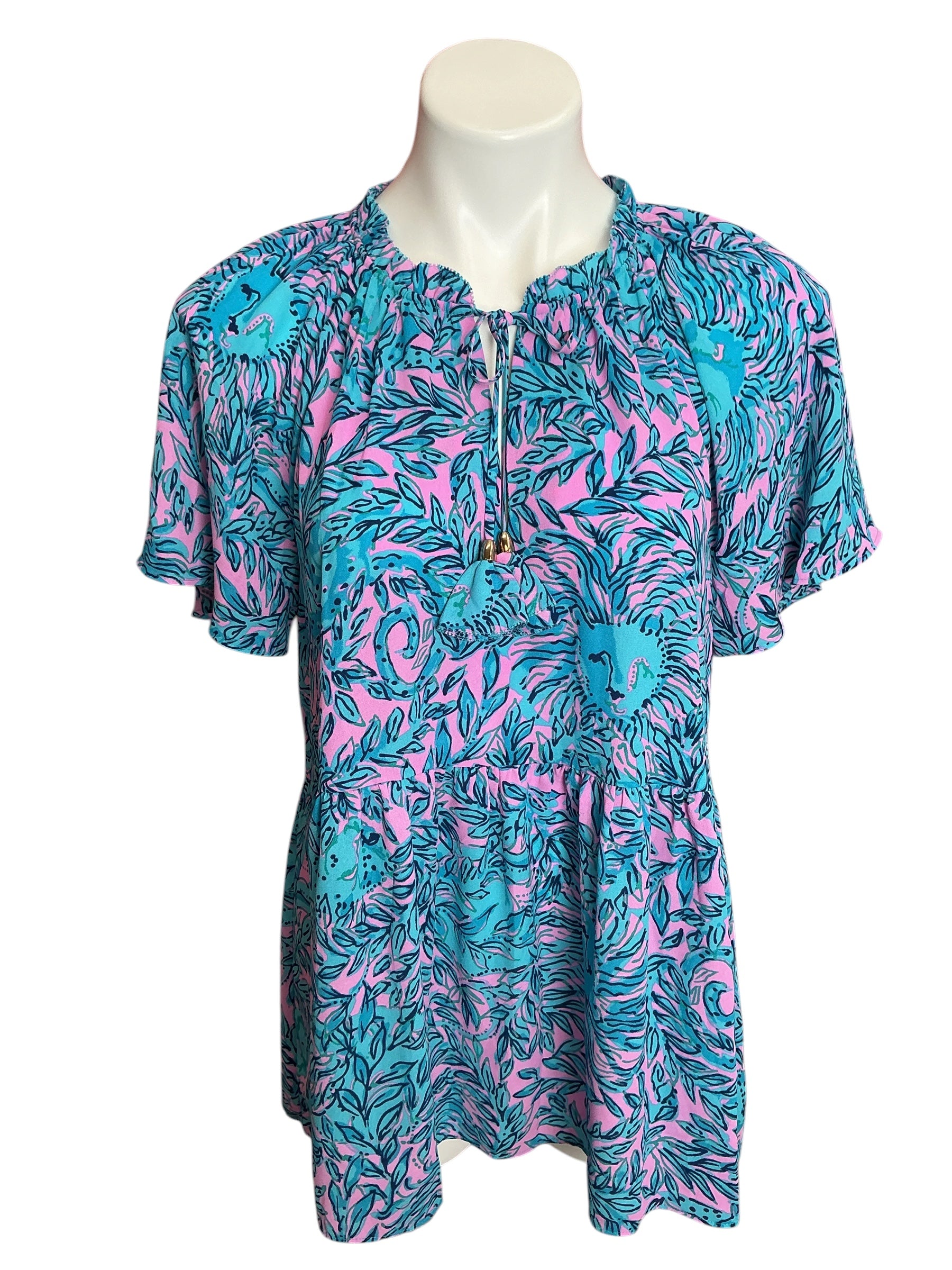 Lilly Pulitzer NWT Zadie Top Bermuda Blue You Grow Girl - Size L