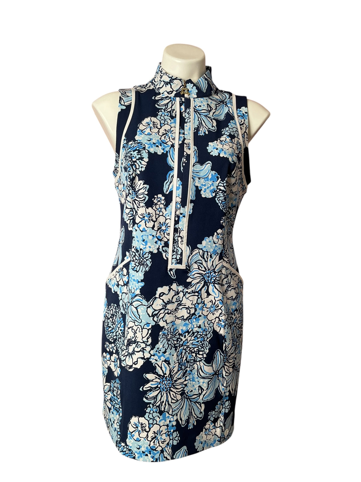Lilly Pulitzer UPF 50+ Luxletic Kathy Dress Low Tide Navy Bouquet All Day Golf - Size 8