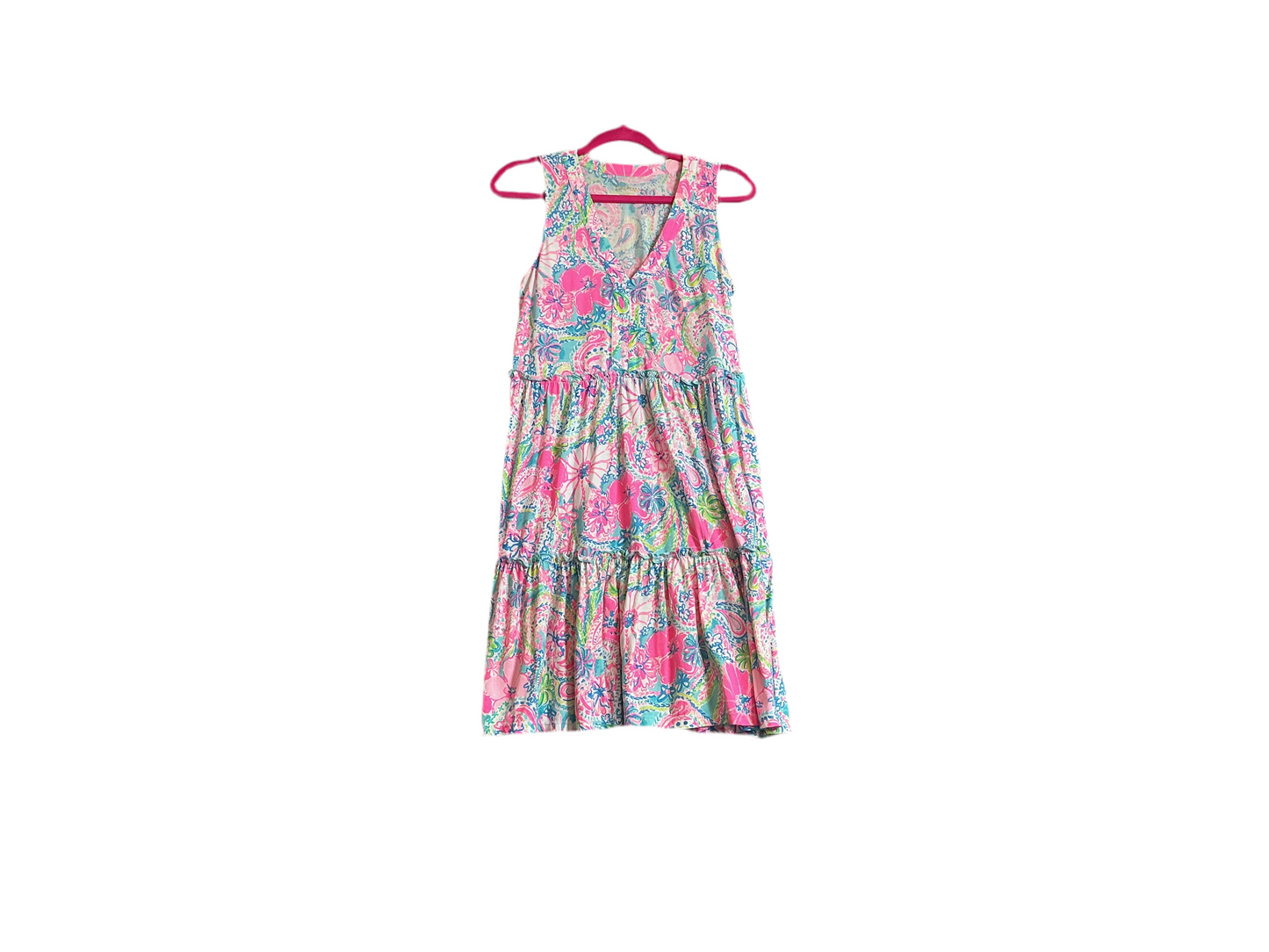 Lilly Pulitzer Lorina tiered sleeveless cotton dress in the "Flock Full Of Fun" print - Size XS