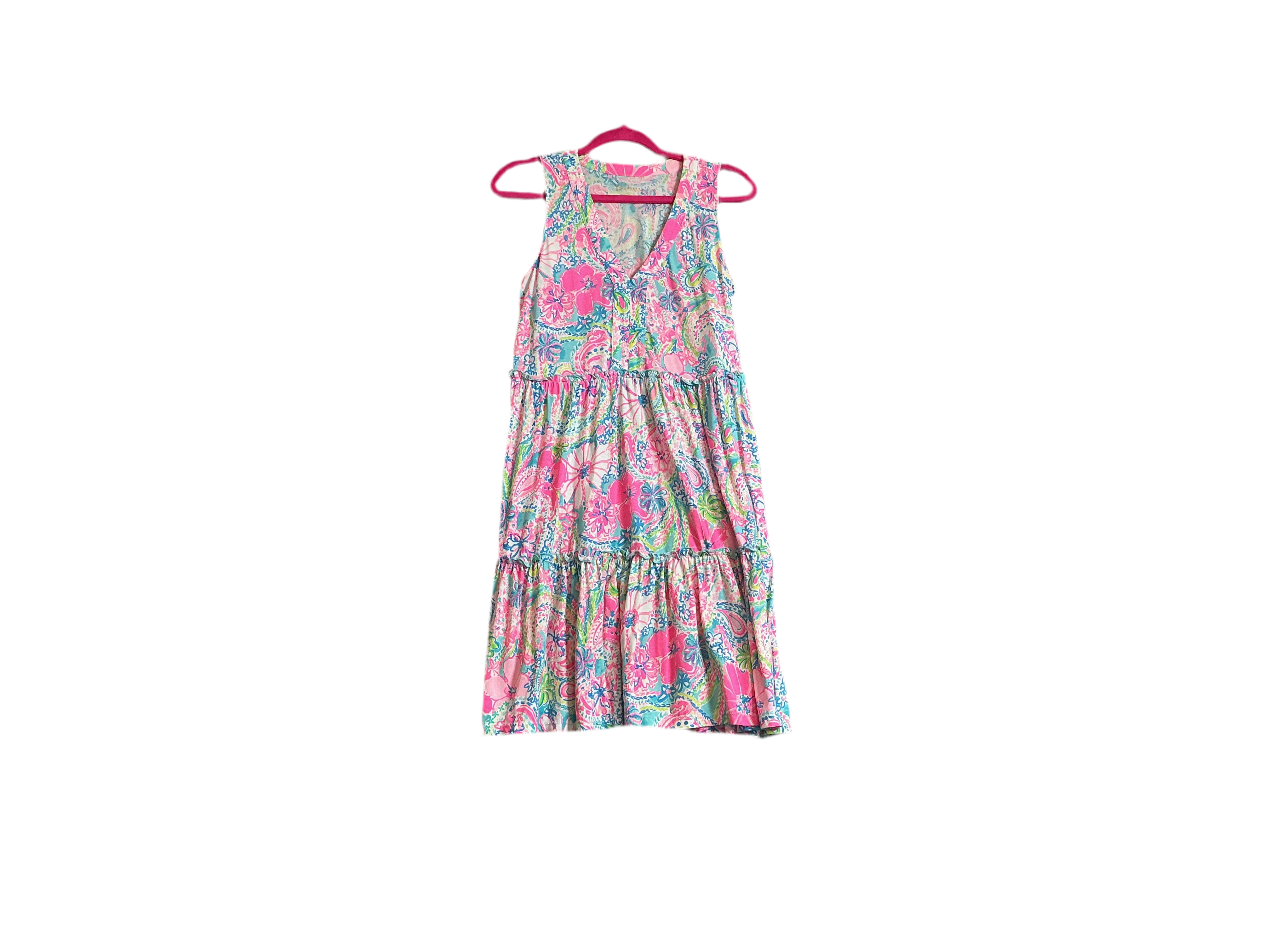 Lilly Pulitzer Lorina tiered sleeveless cotton dress in the "Flock Full Of Fun" print - Size XS