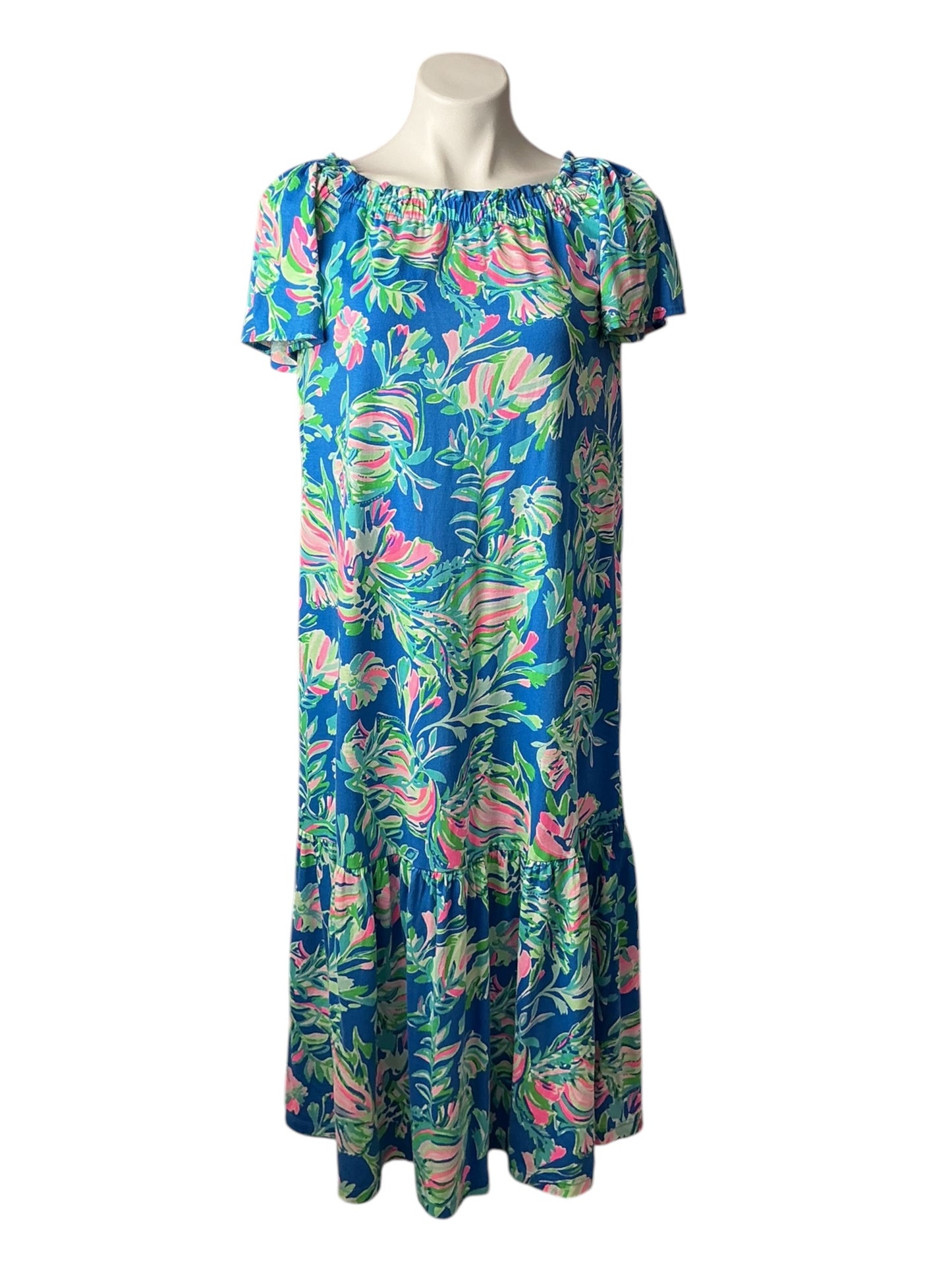 Lilly Pulitzer Merle Midi Dress Blue Flare Fancy Fins - Size XXS