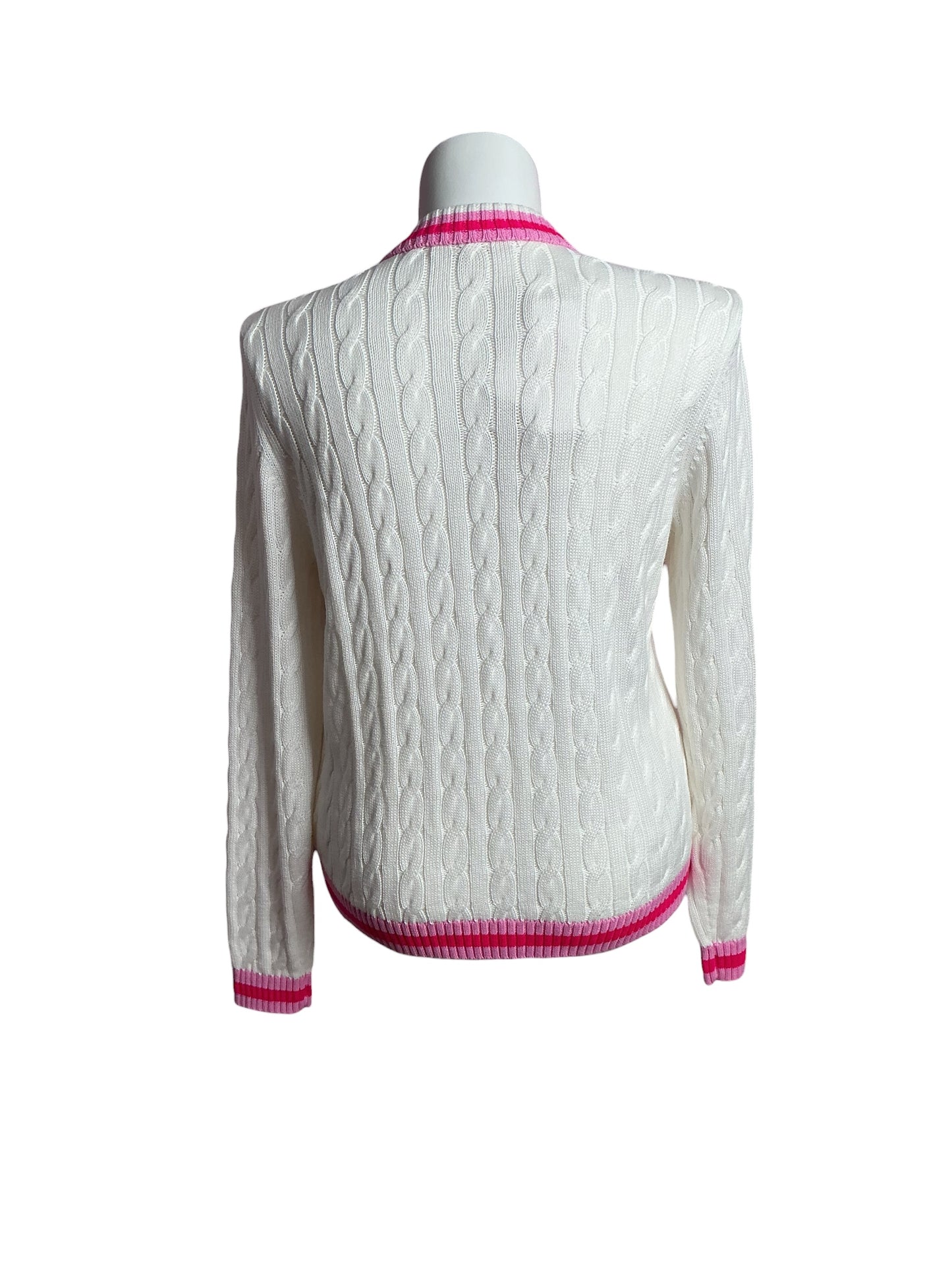Lilly Pulitzer- NWT Brockton Polo Cardigan Coconut X Pink Bliss Tipping Size XL