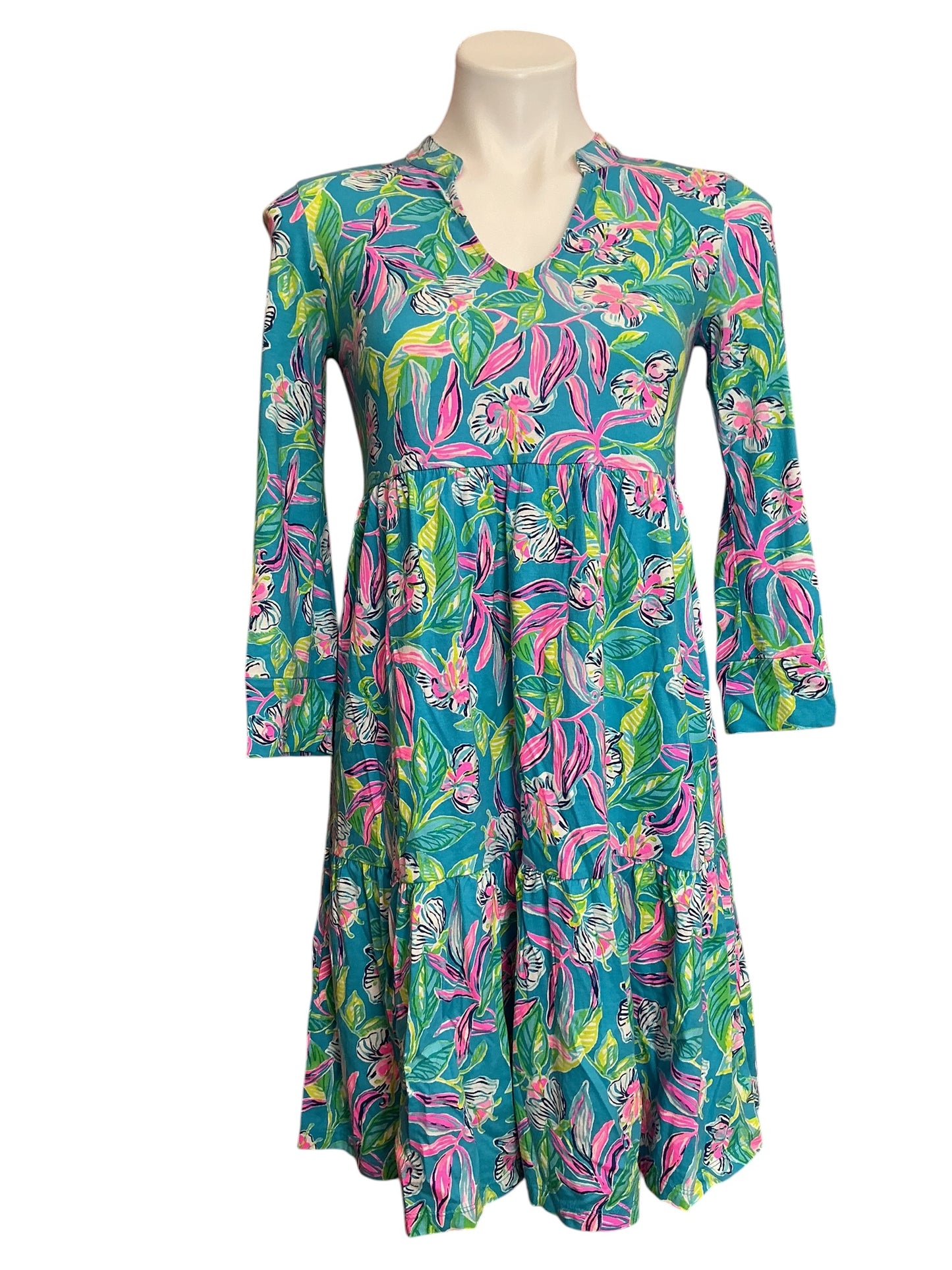 Lilly Pulitzer Alaina Dress Formentera Turquoise Keep On Beleafing - Size XXS