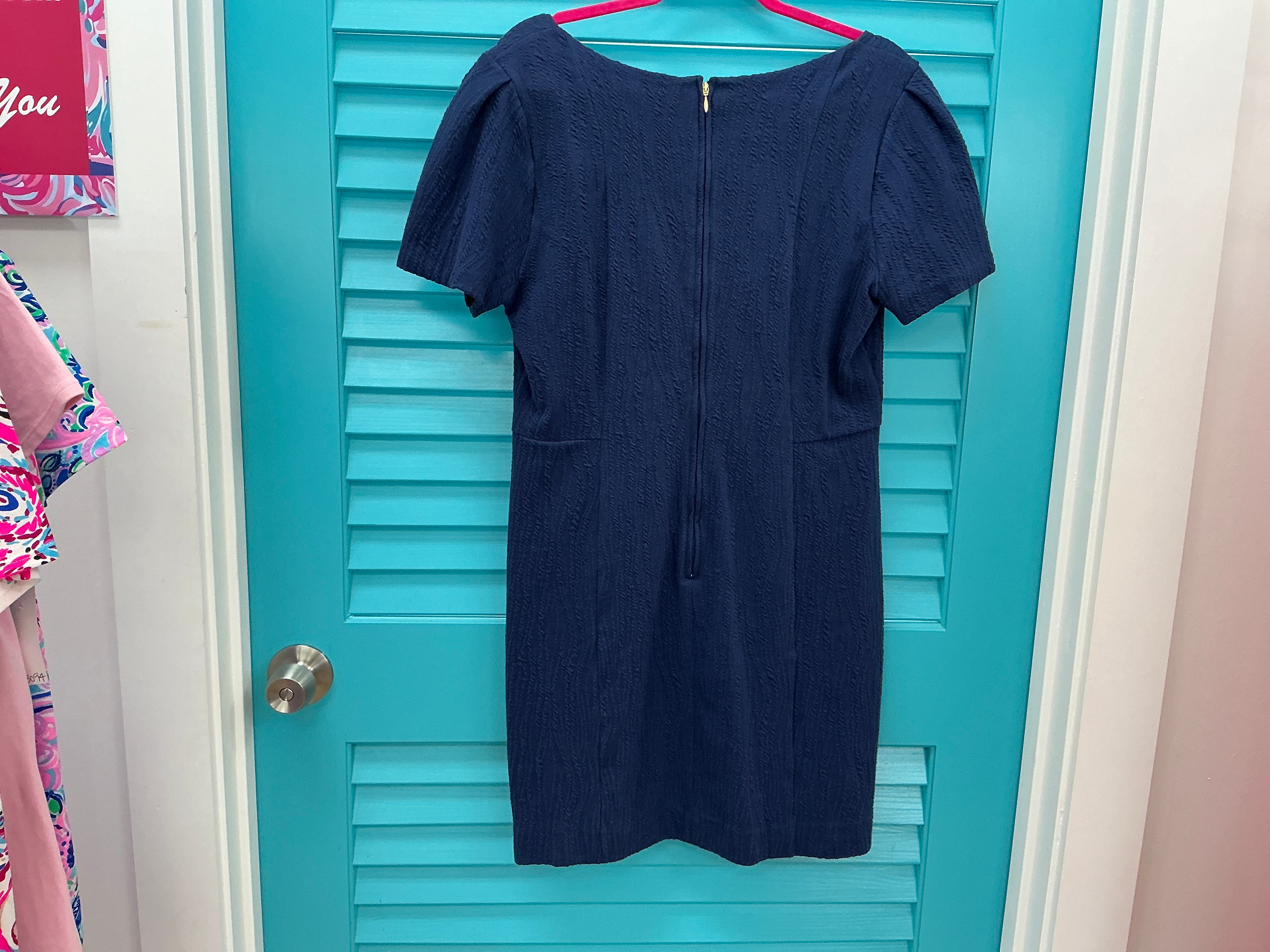 Lilly Pulitzer NWT Brinley Stretch Shift Low Tide Navy Wavy Knjt Jacquard - Size L