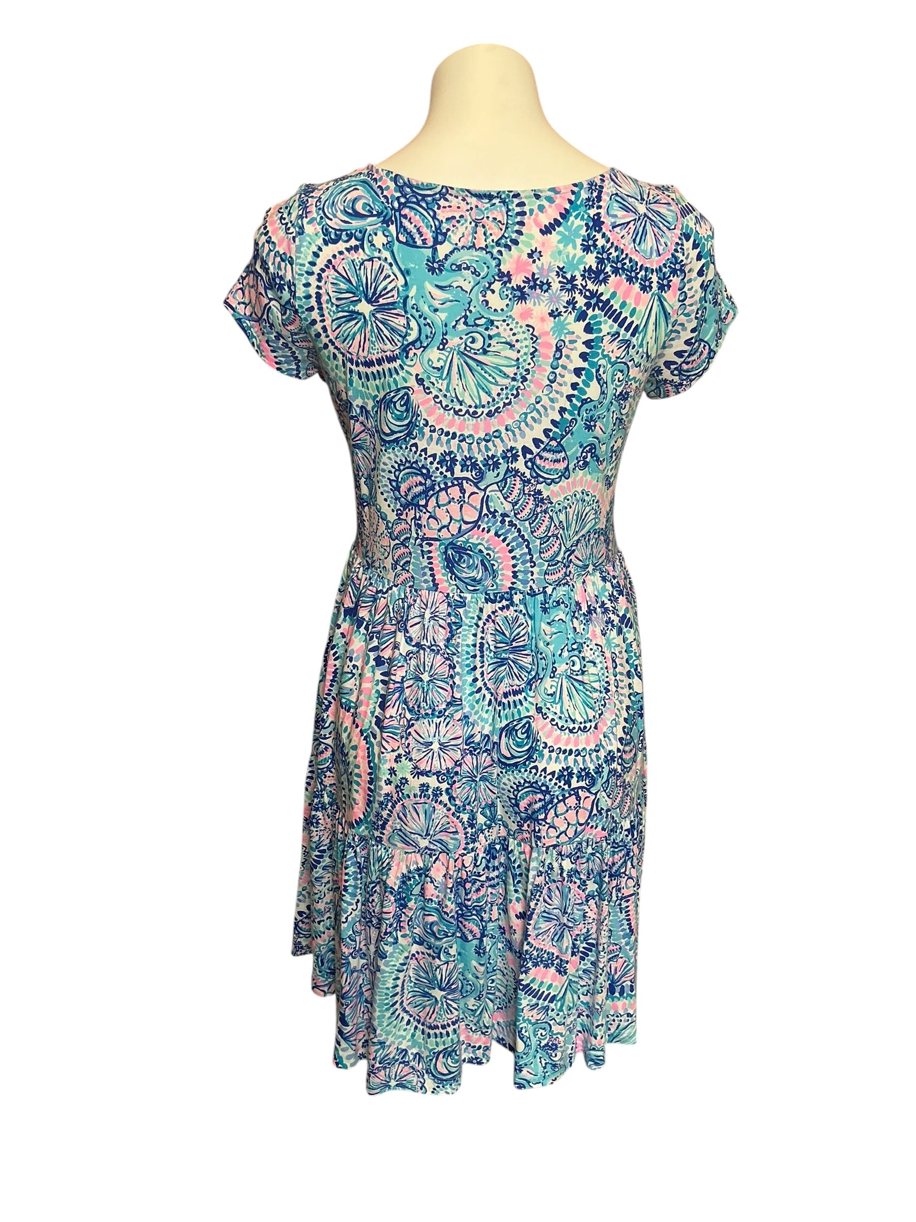 Lilly Pulitzer Geanna Short Sleeve Swing Dress Surf Blue I'm So Shellegant - Size S