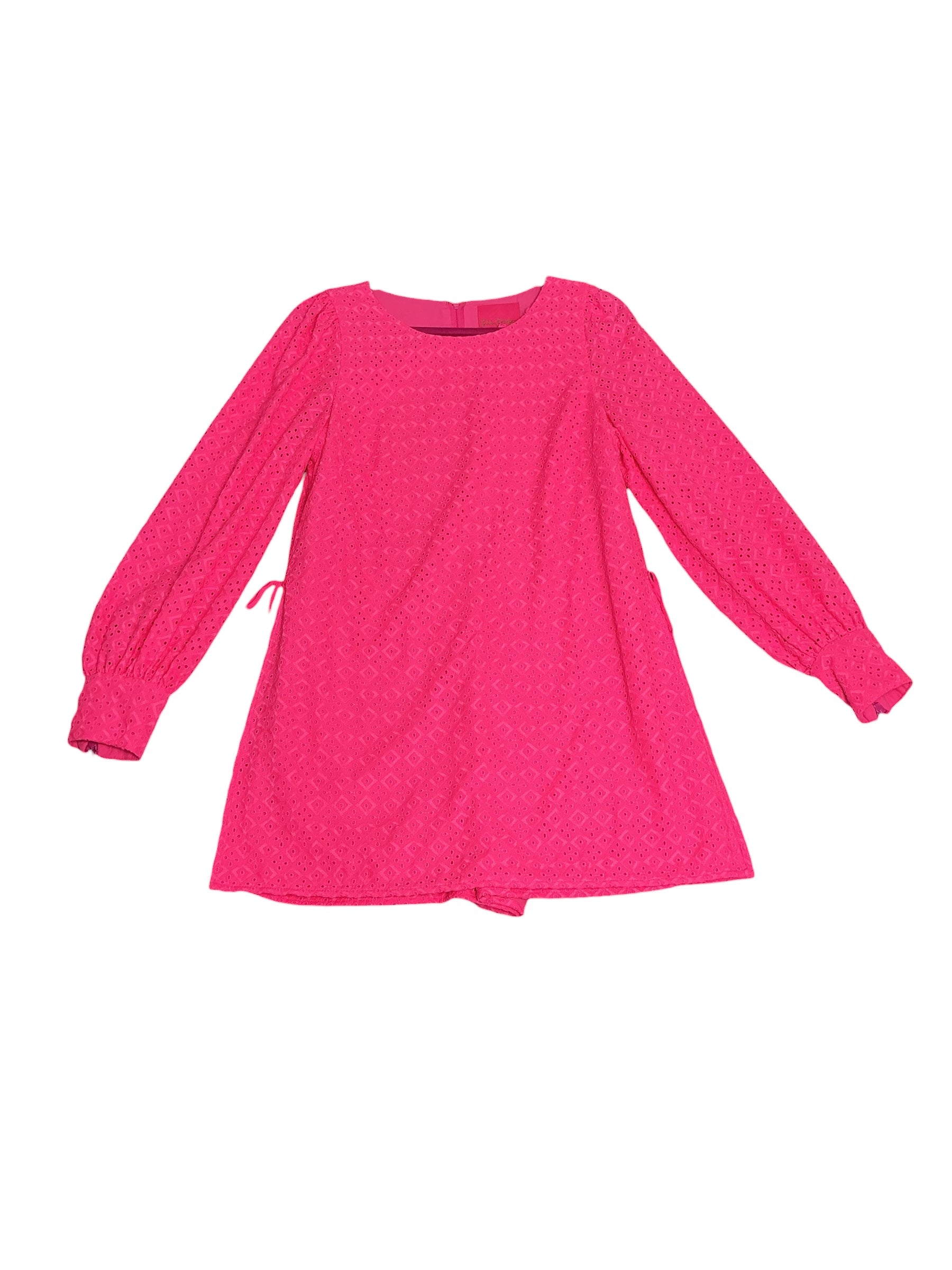Lilly Pulitzer- Aisha Romper Pink Isle Ditsy Diamond Poly Eyelet Size 8