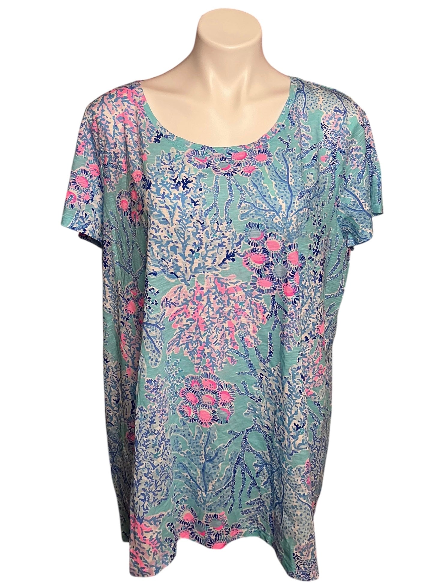 Lilly Pulitzer Etta Scoop Neck Top Blue Ibiza Now You Sea Me - Size XXL