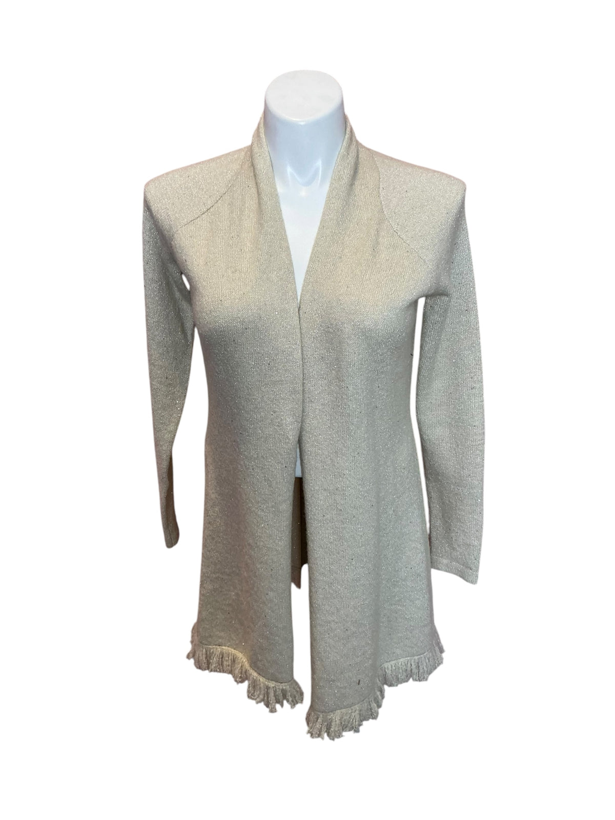 Lilly Pulitzer Tatum Long Fringe Hem Cardigan Coconut Metallic Gold - Size M