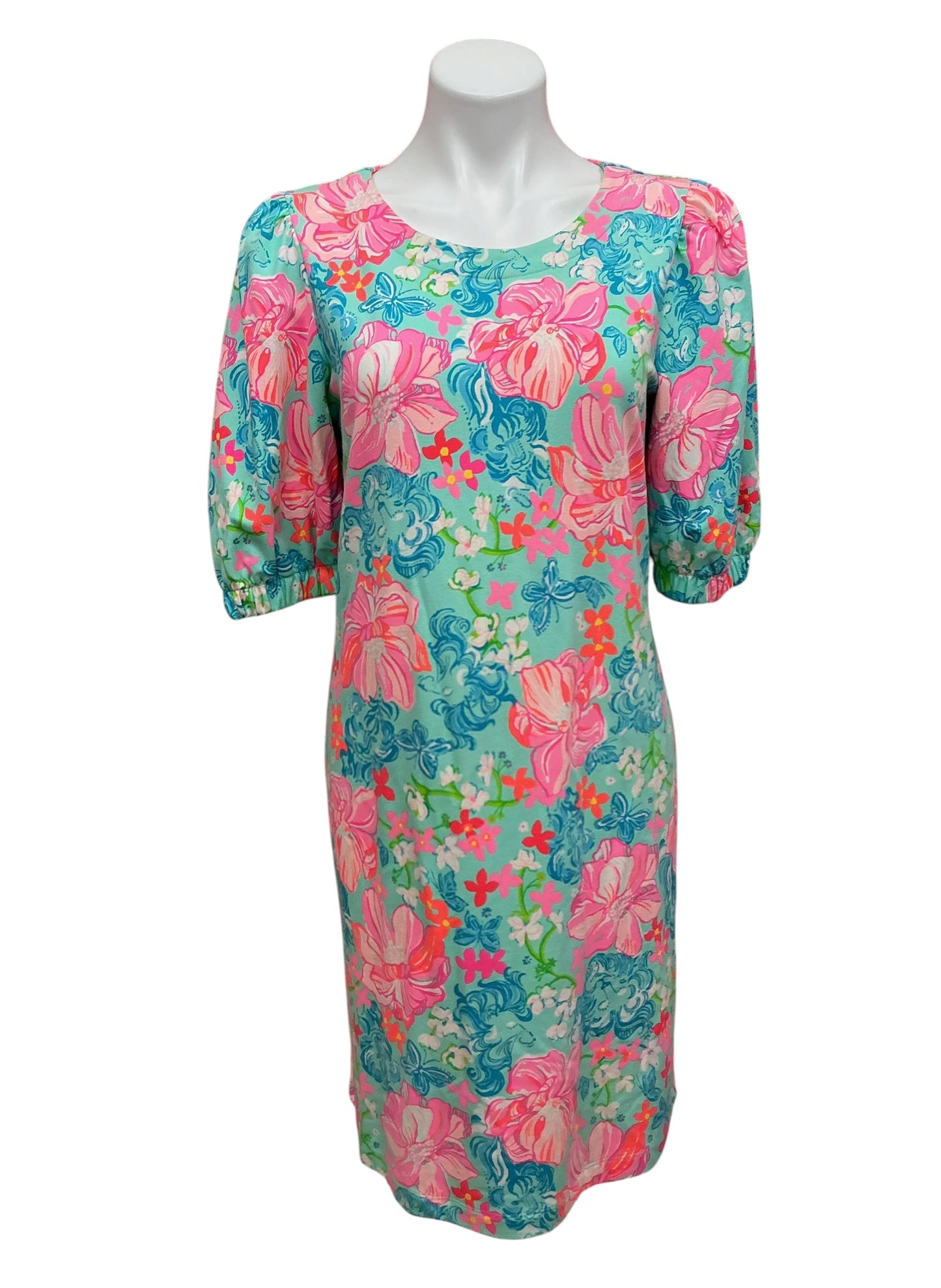 Lilly Pulitzer Cayce Short Sleeve Dress Surf Blue Luscious Lions - Size M