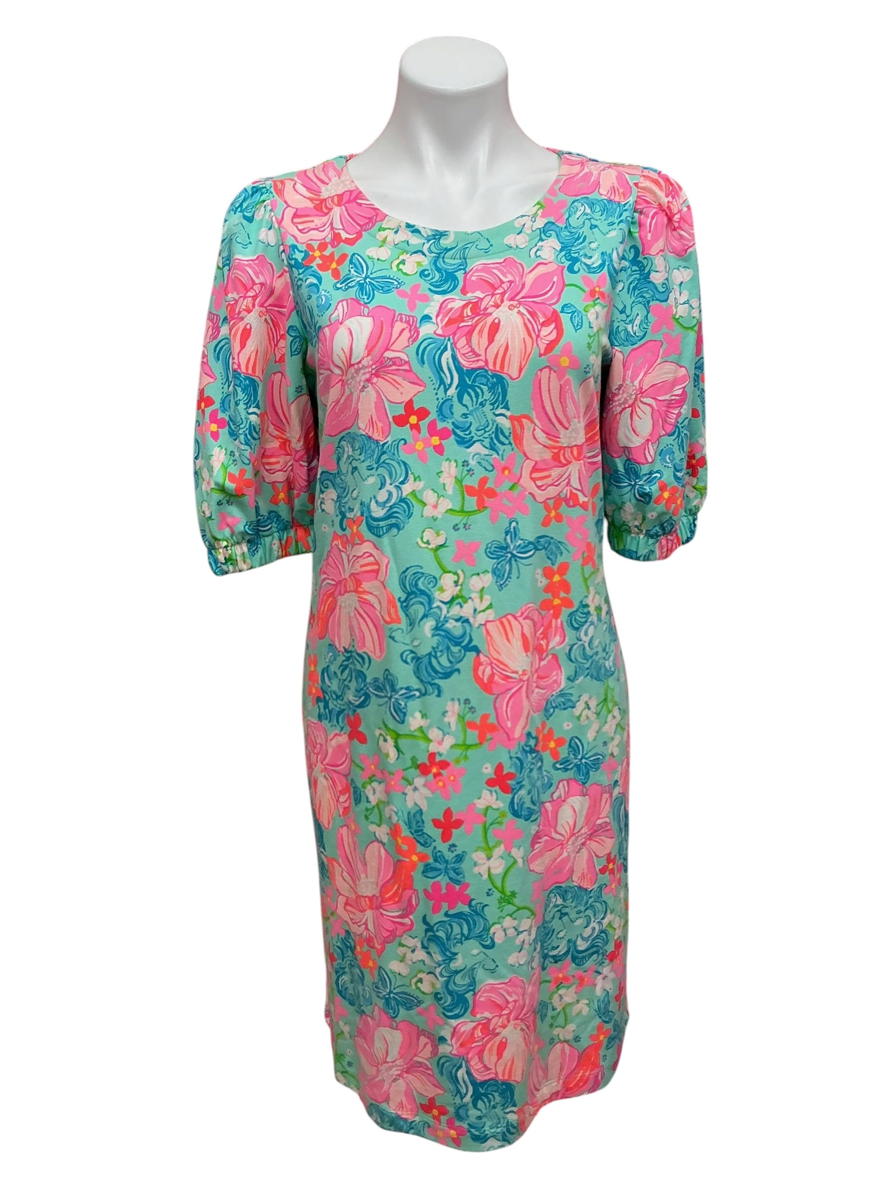 Lilly Pulitzer Cayce Short Sleeve Dress Surf Blue Luscious Lions - Size M