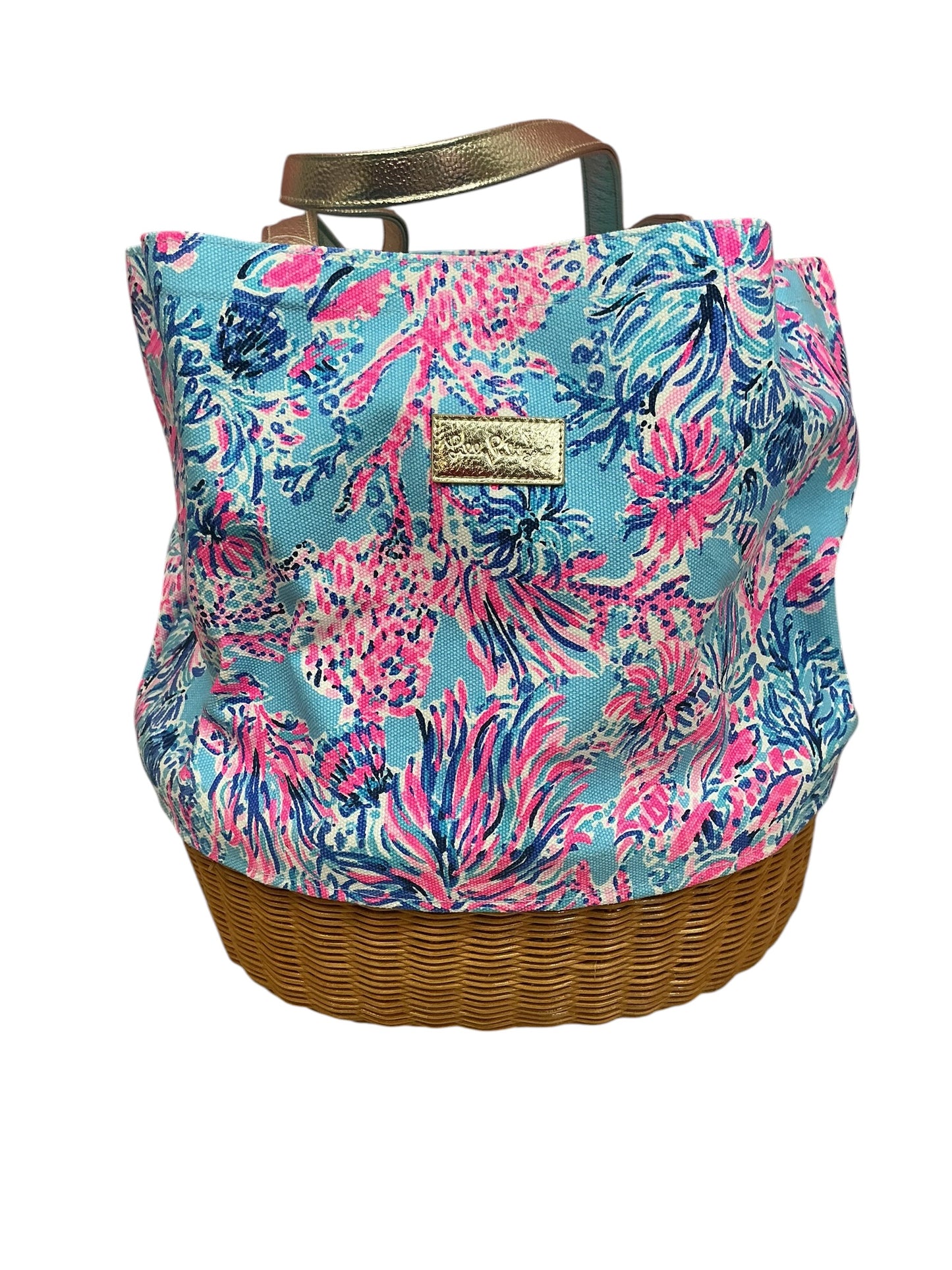 Lilly Pulitzer Wicker And Canvas Tote Bag Celestial Blue Seek And Sea