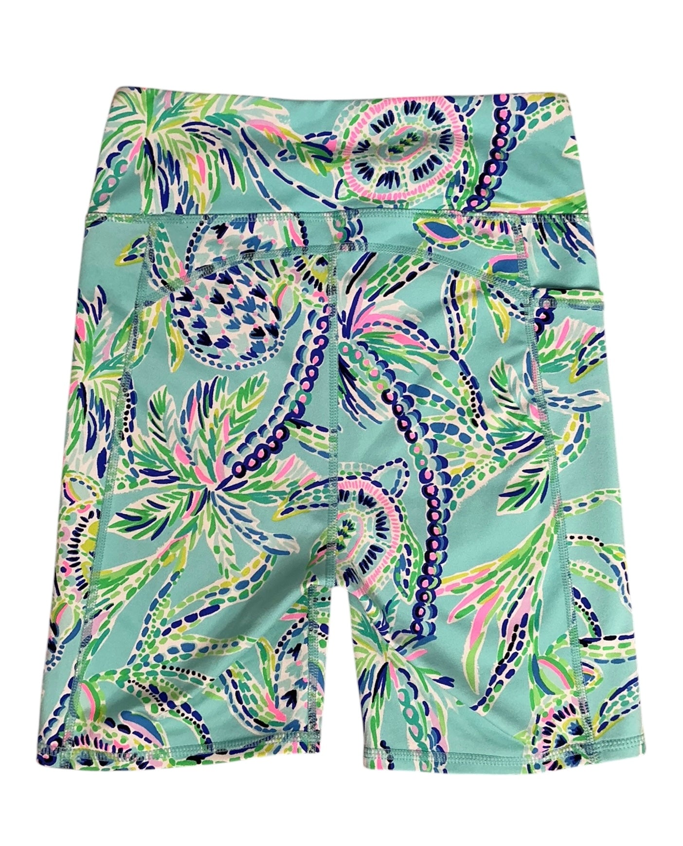 Lilly Pulitzer Luxletic Weekender High-Rise Shorts Bermuda Blue Turtle Szn - Size XS