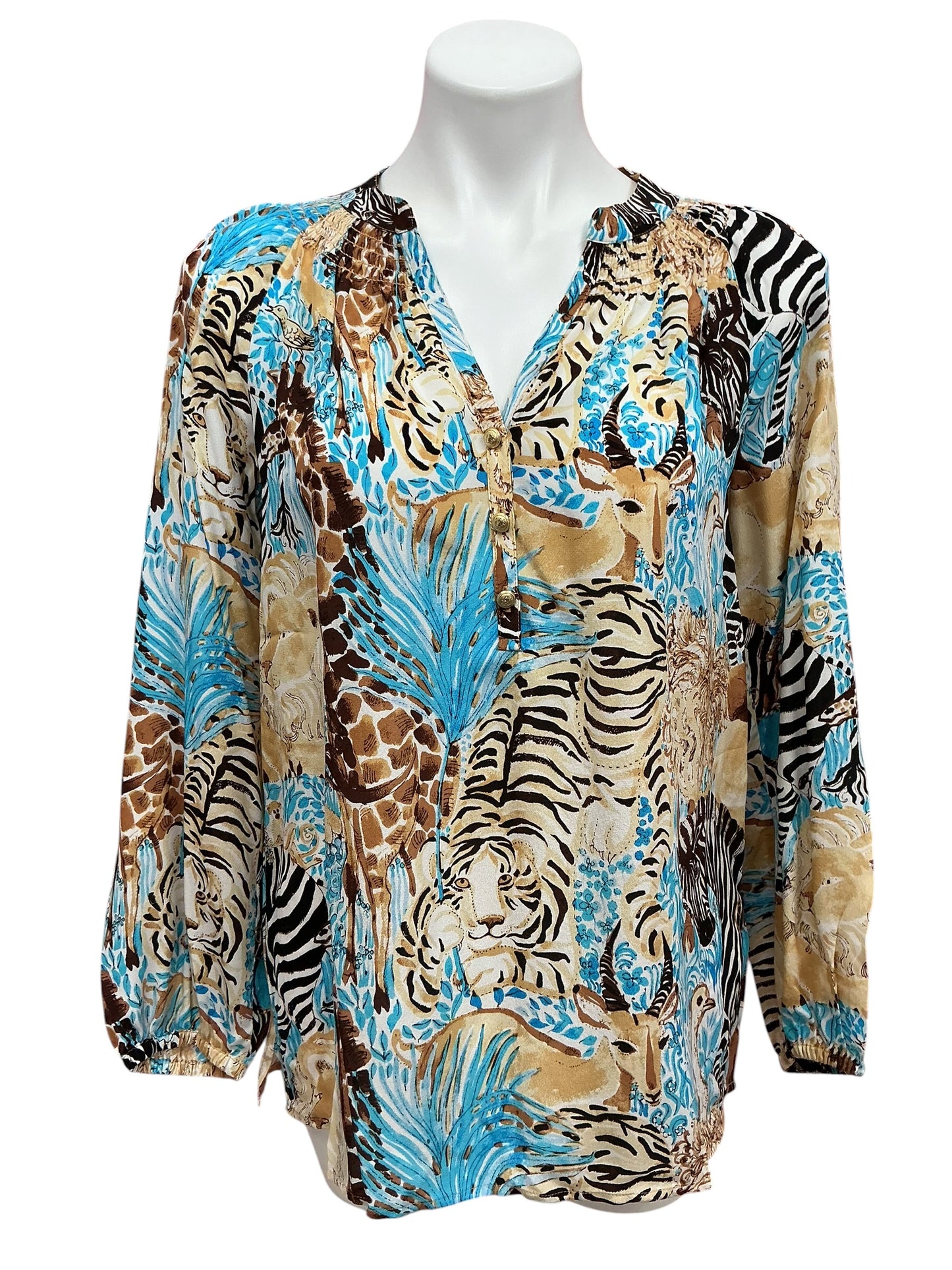 Lilly Pulitzer NWT Elsa Top Breezy Aqua Lilly’s Zoo - Size S